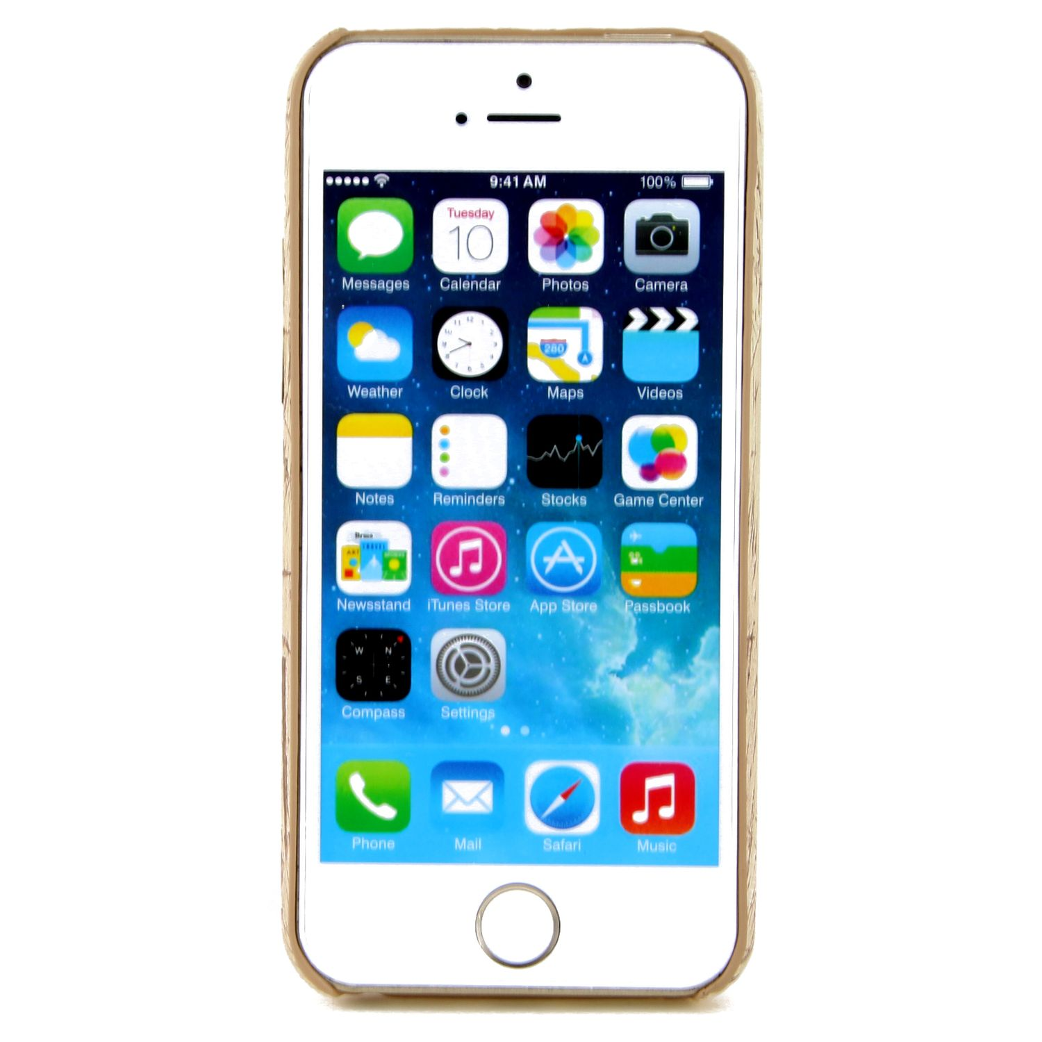 Weißes iPhone mit App-Symbolen auf dem Bildschirm, vor weißem Hintergrund.