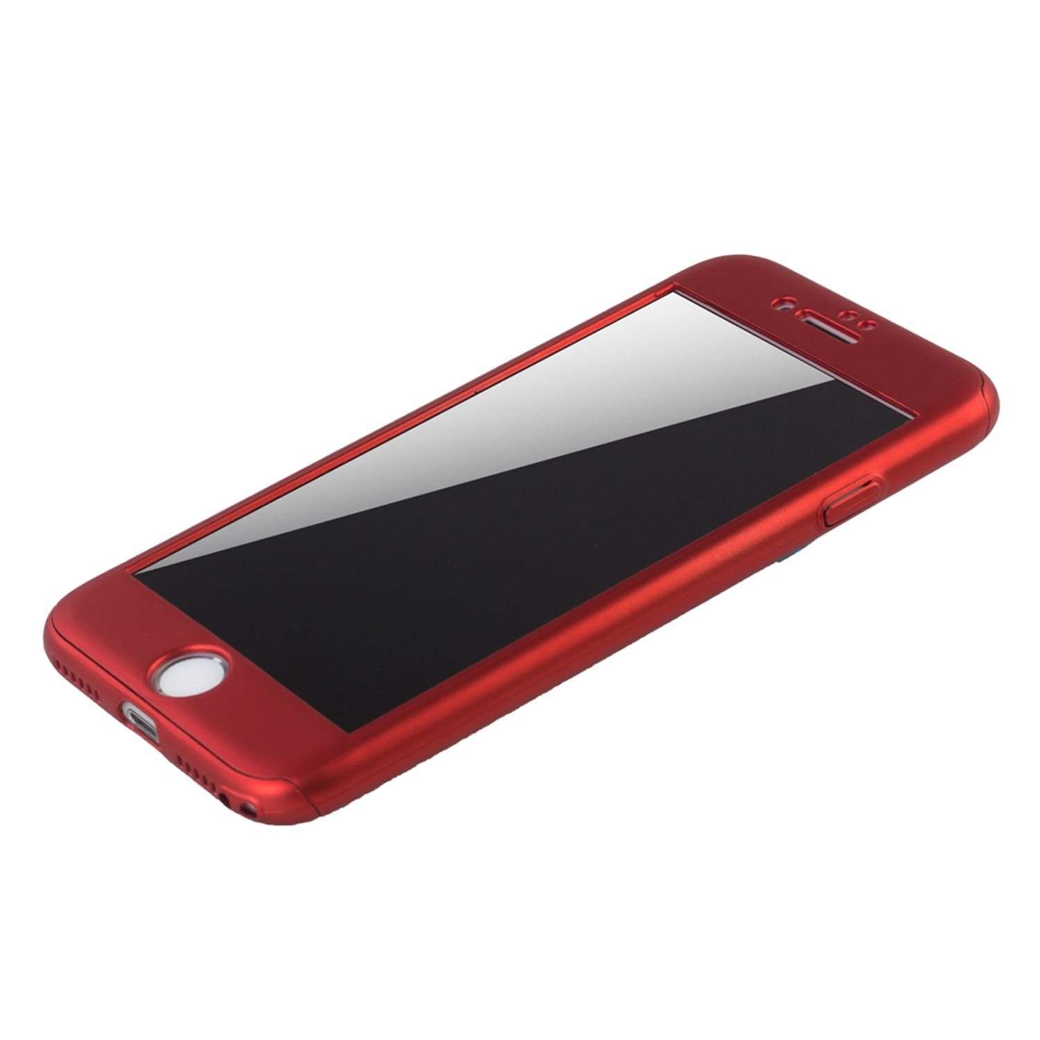 Rote Handyhülle. Telefon innen. Schwarzer Bildschirm. Rote Hülle um das Telefon.