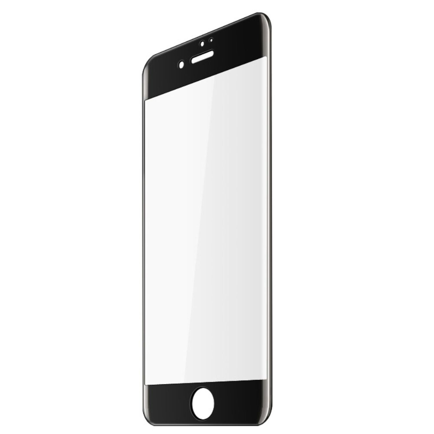 Ein schwarzes Telefon mit angebrachtem Displayschutz, der Bildschirm ist weiß.