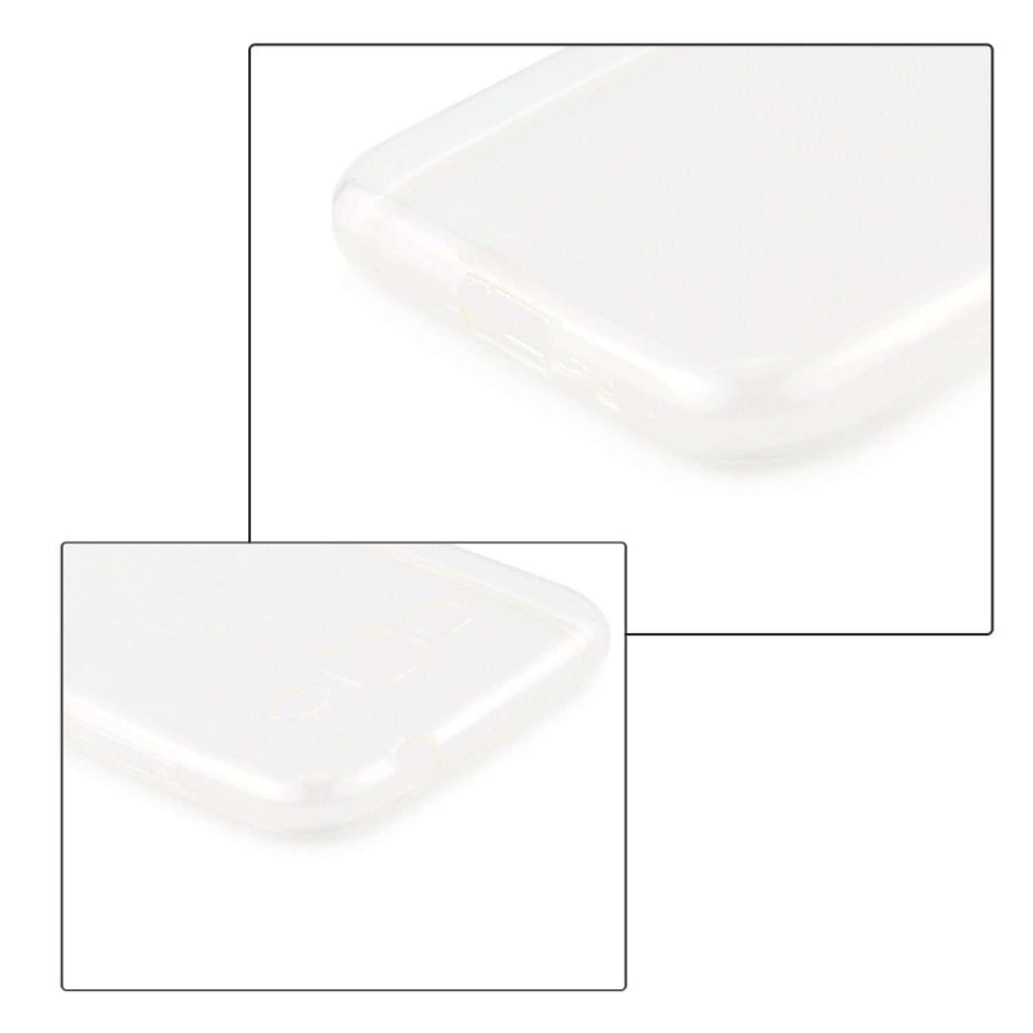 Nahaufnahme einer transparenten Handyhülle, Details der Kanten.