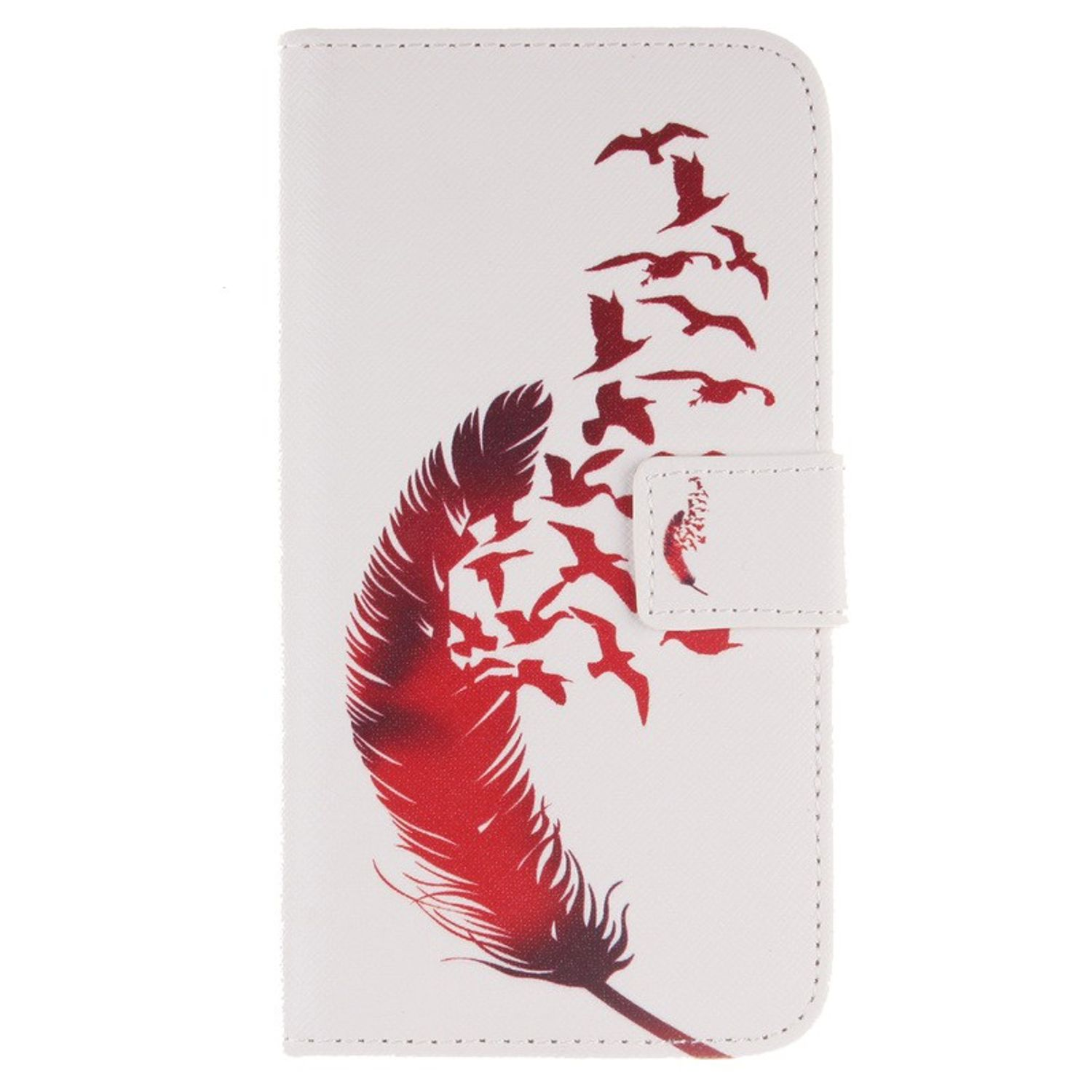 Weiße Handyhülle. Eine Handyhülle mit Feder- und Vogeldesign.