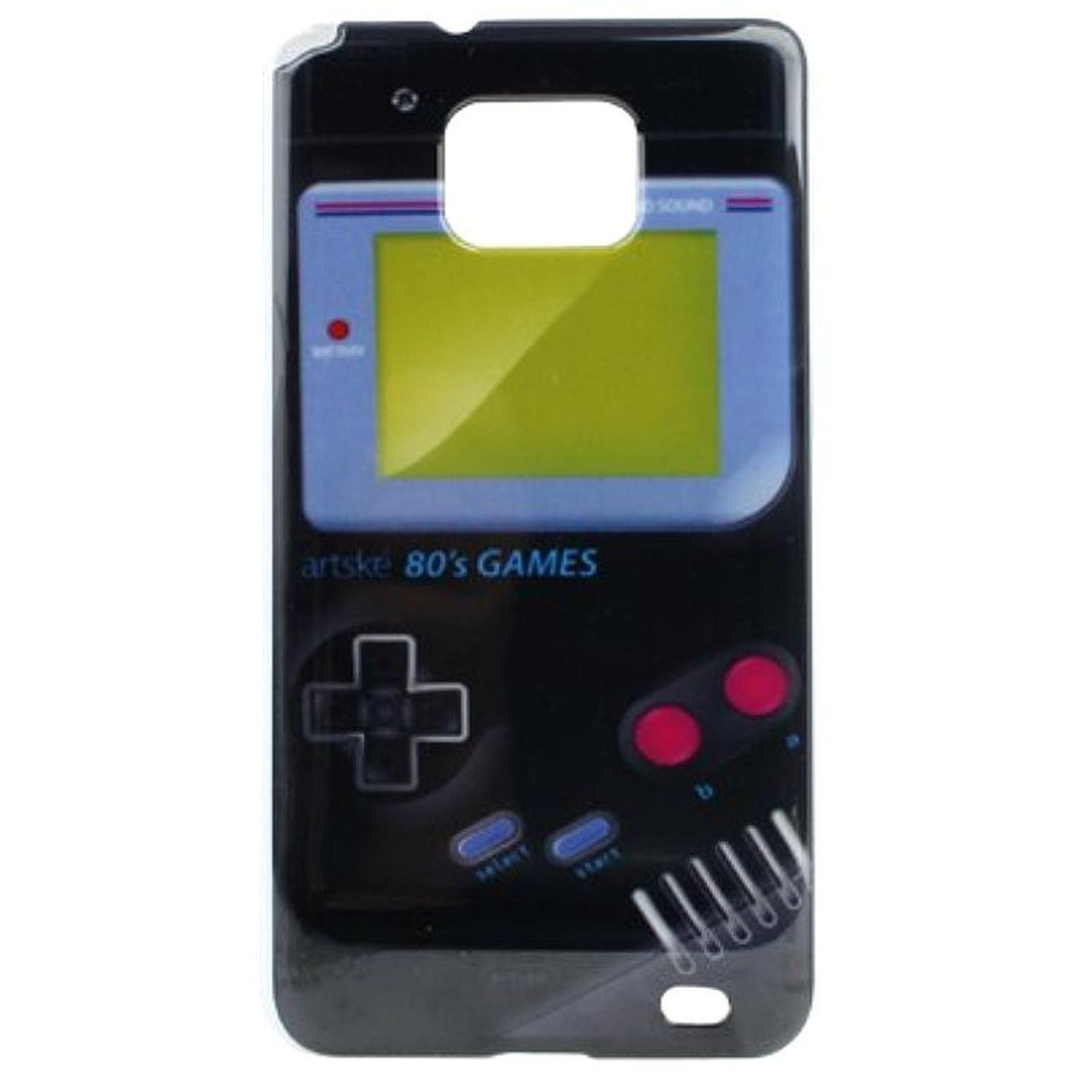 Eine schwarze Handyhülle mit Retro-Videospielkonsolen-Design.