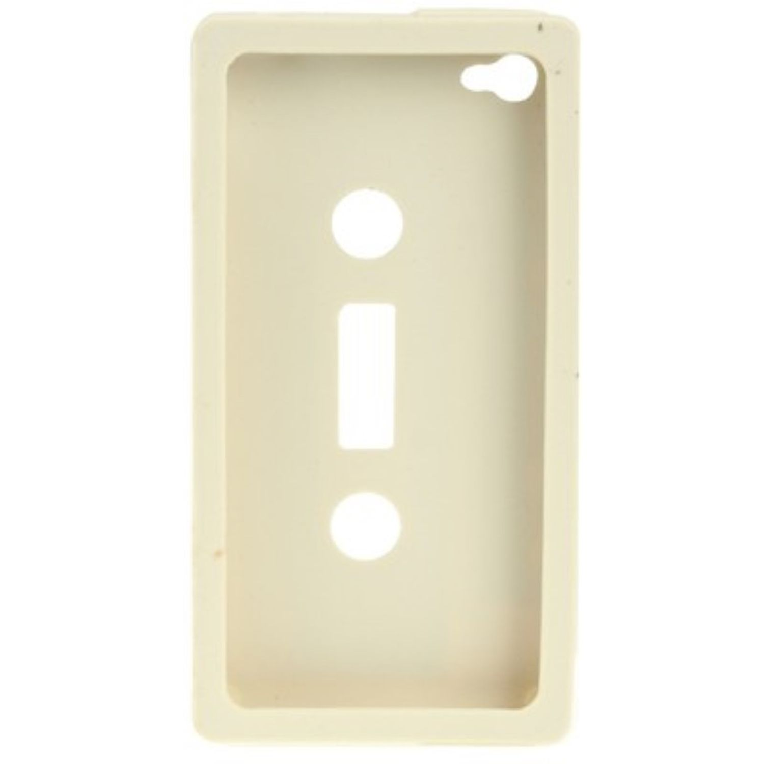 Beige Handyhülle. Weißer Hintergrund, mit Löchern.