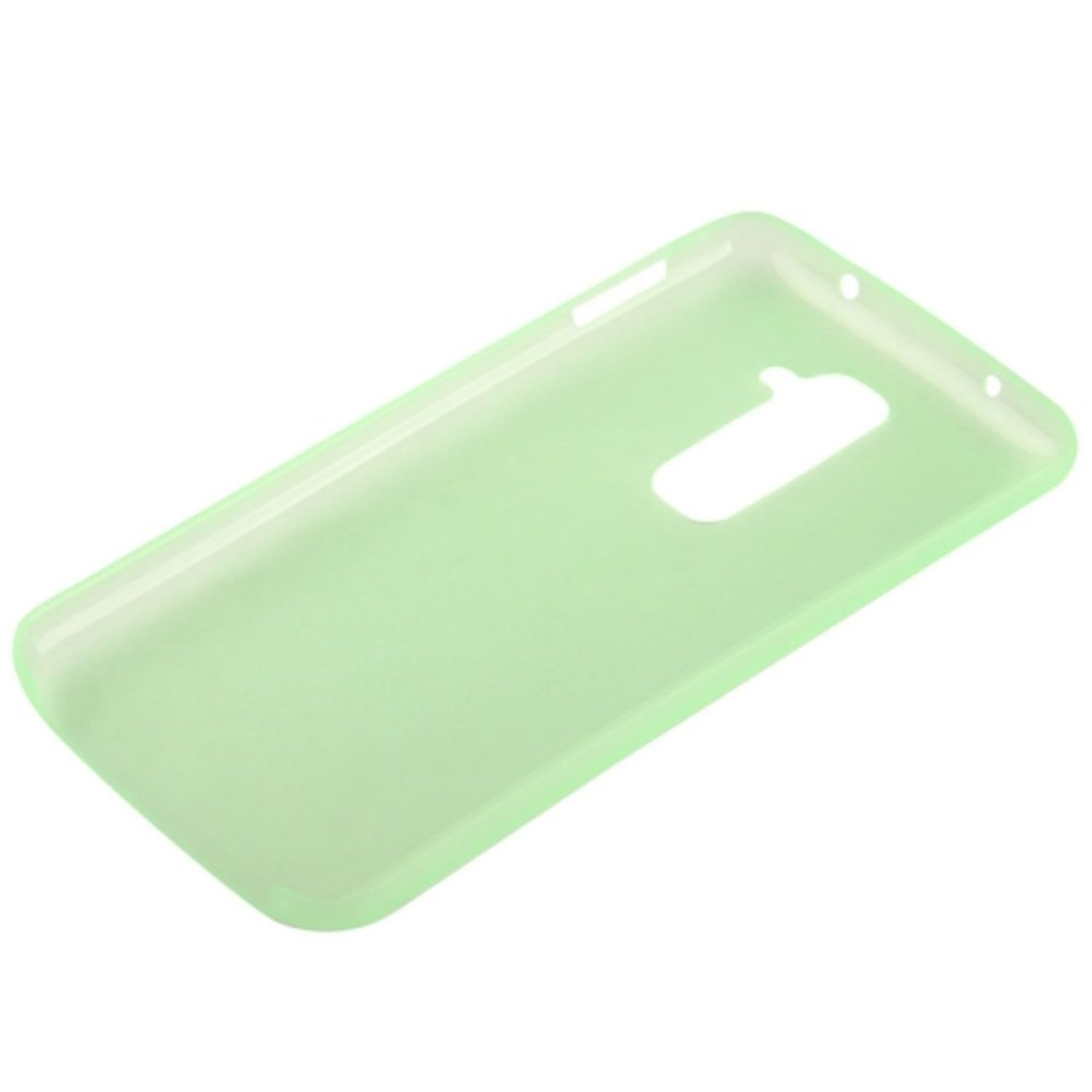 Hellgrüne Handyhülle. Die Hülle ist so geformt, dass sie auf ein Telefon passt, von innen gesehen.