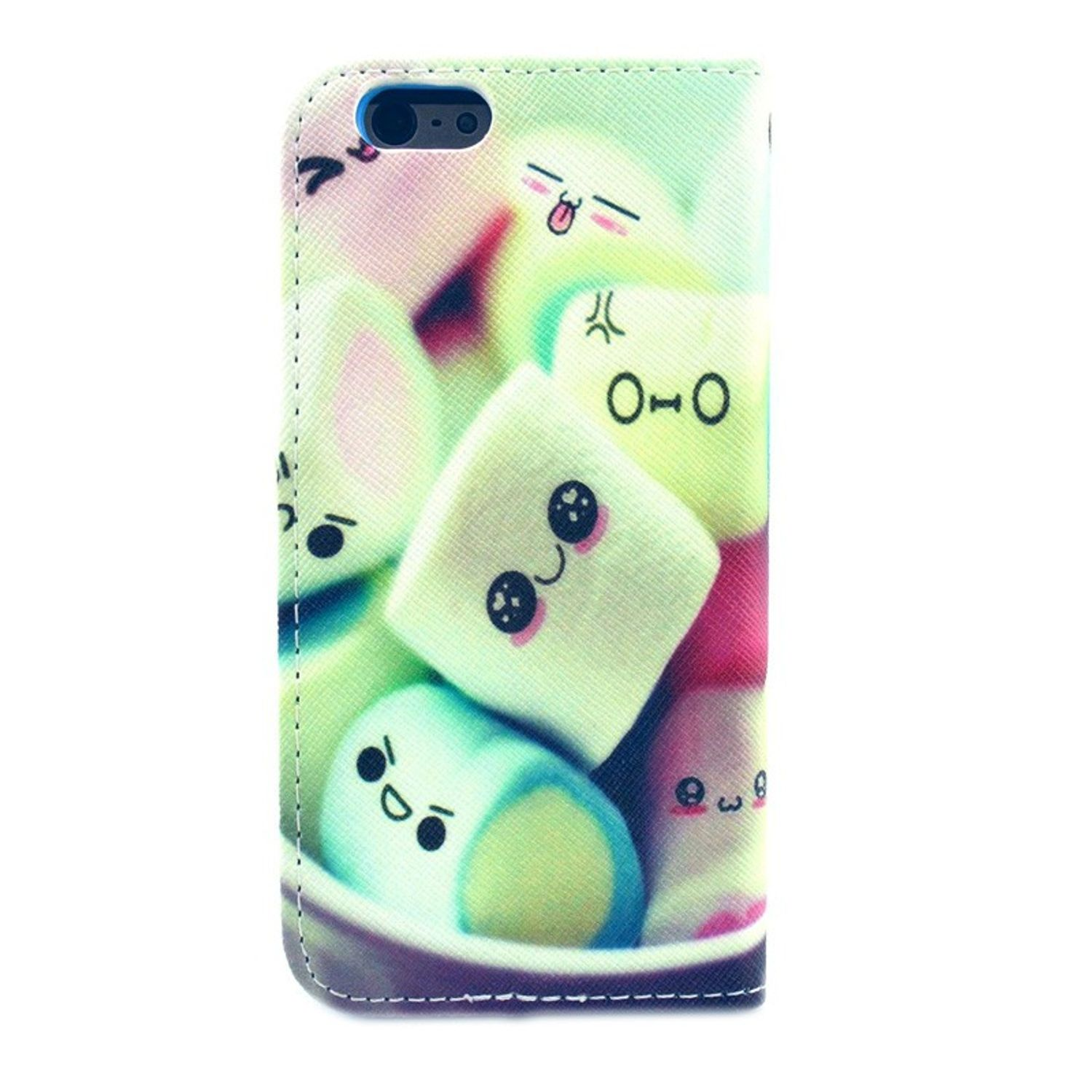 Handyhülle mit Marshmallow-Design. Marshmallows mit Gesichtern auf der Hülle.
