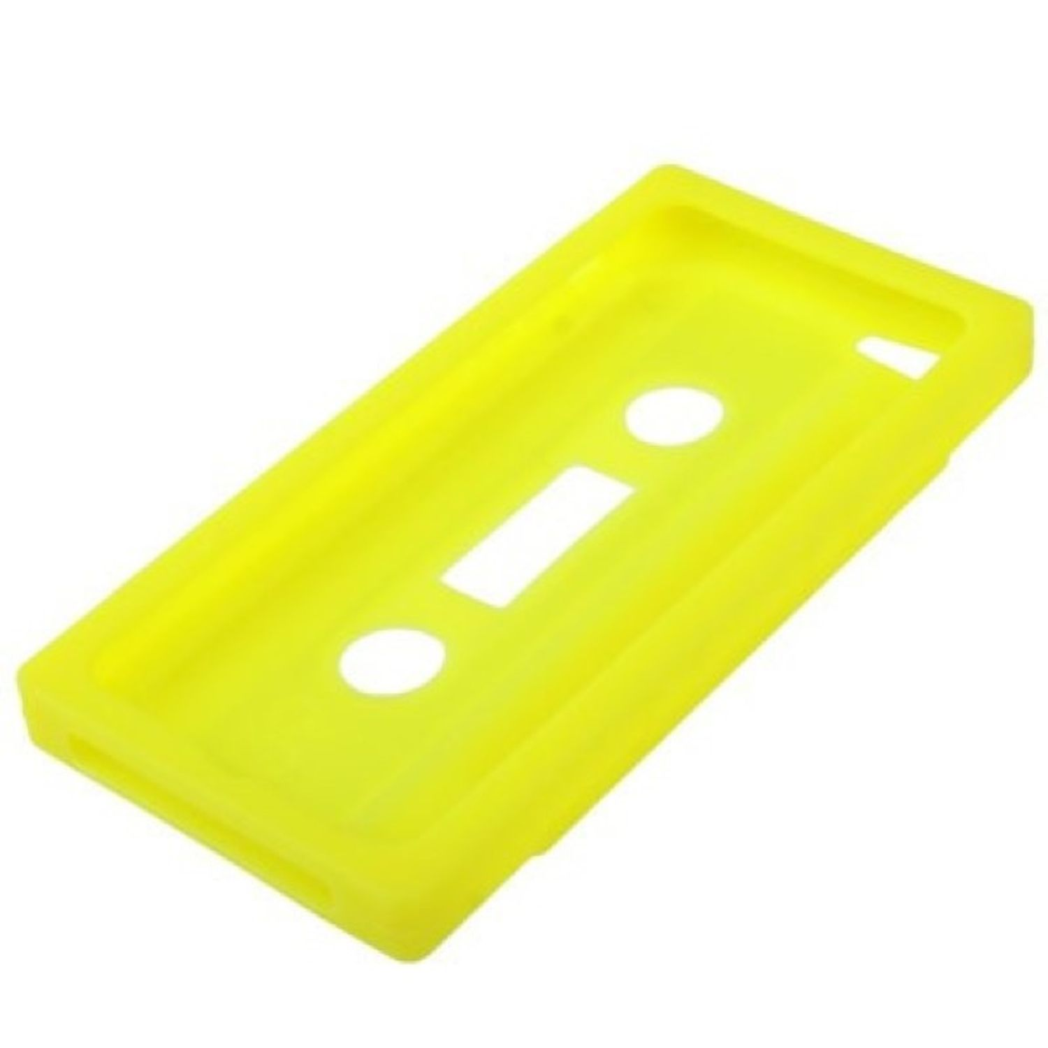 Hellgelbe Handyhülle mit Aussparungen für Kamera, Tasten und Anschlüsse. Sie hat ein schlichtes, einfarbiges Design.