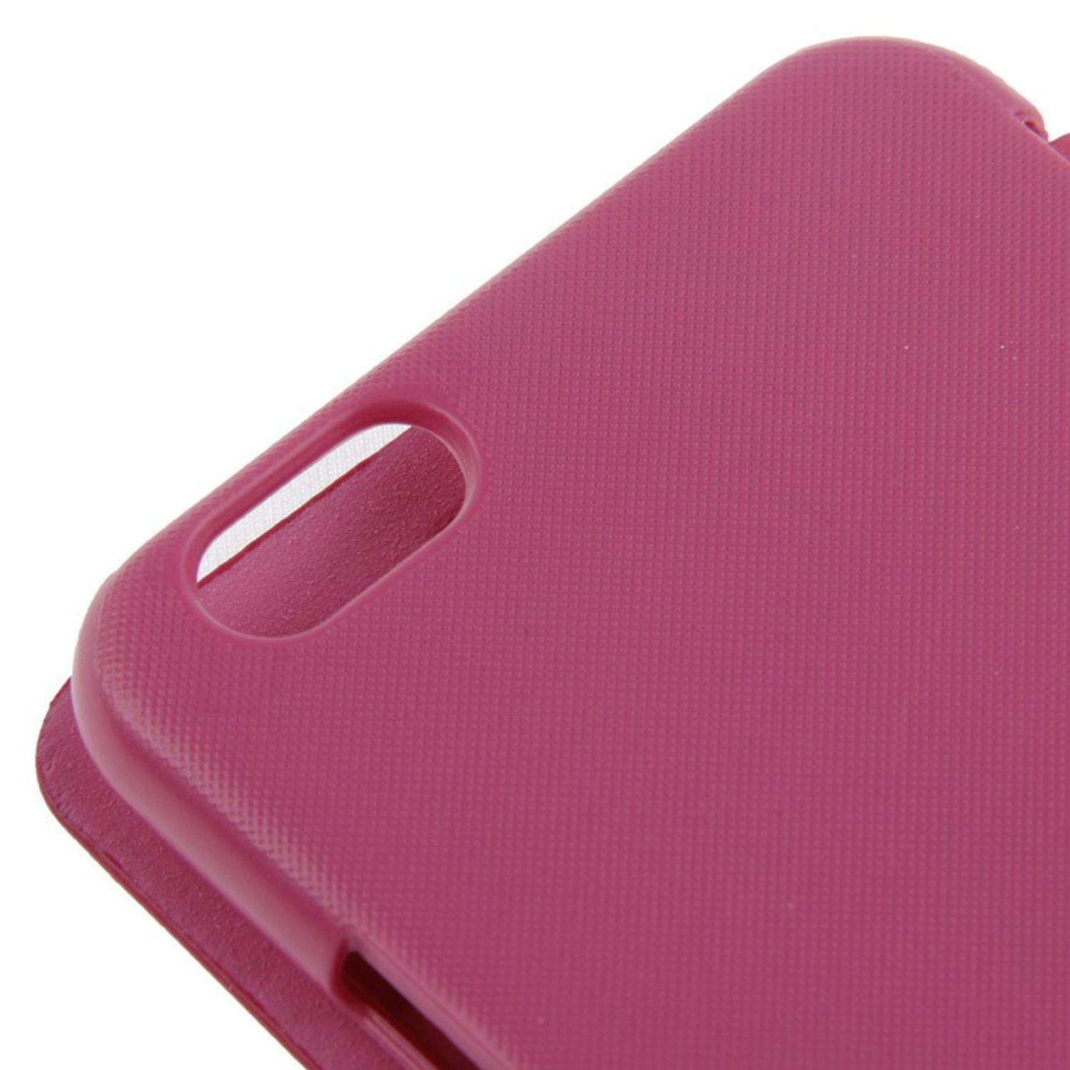 Nahaufnahme einer magenta Handyhülle mit strukturierter Oberfläche.