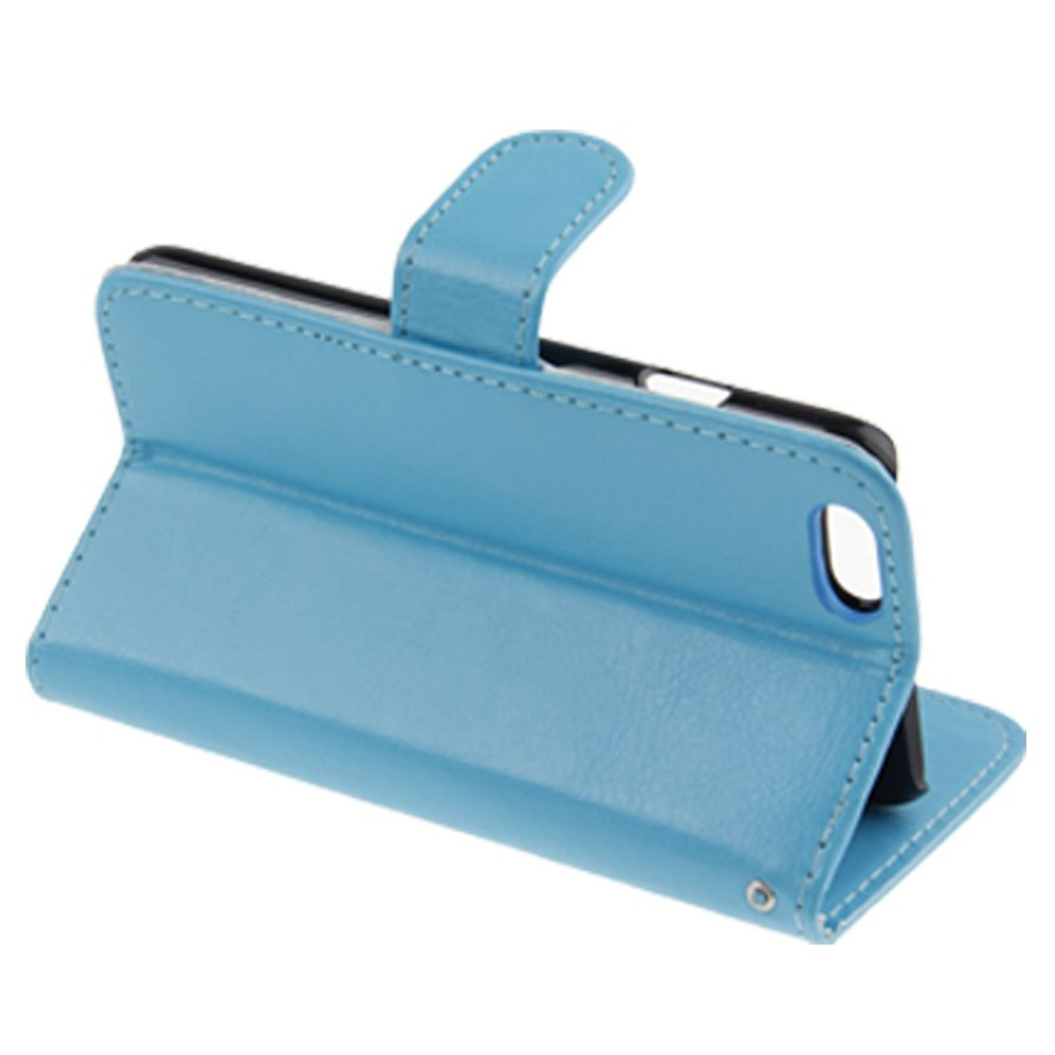 Blaue Handyhülle, geöffnet, um ein Telefon zu zeigen.