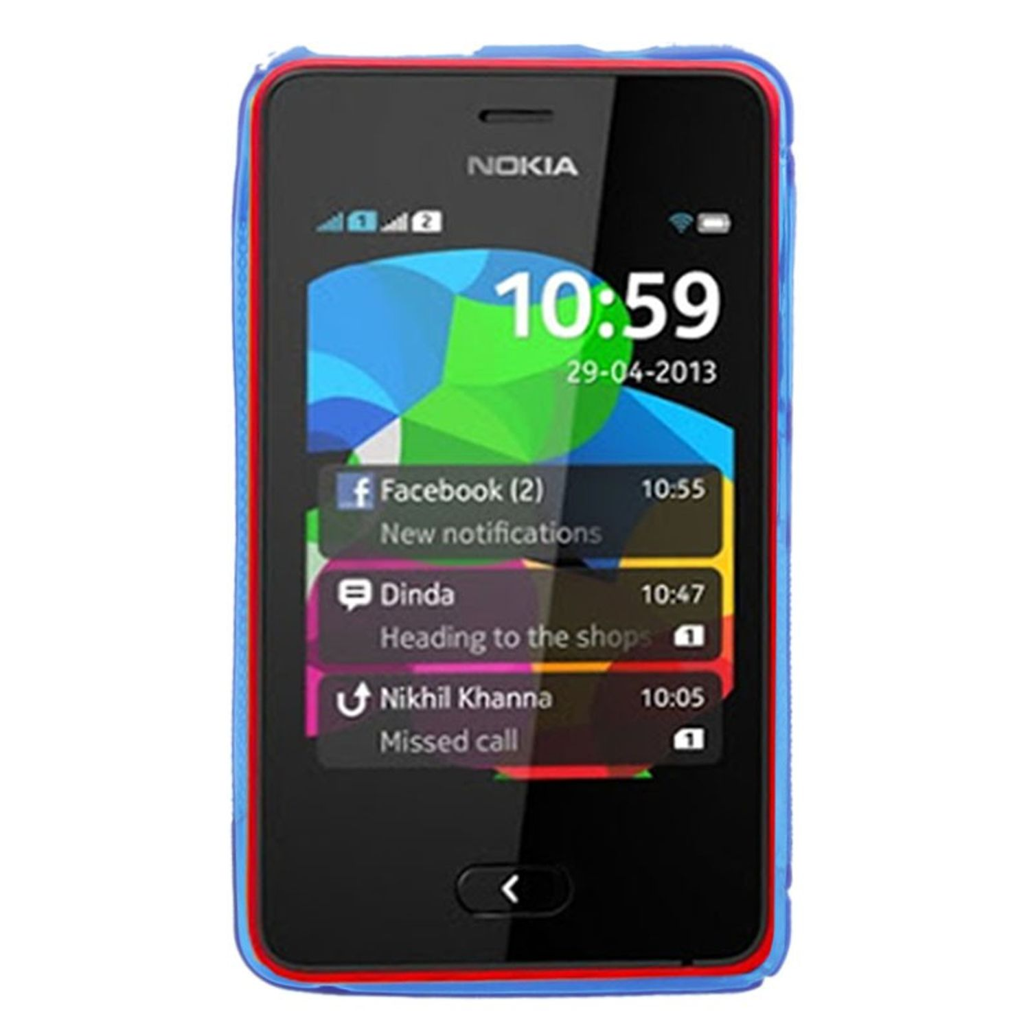 Nokia Smartphone zeigt einen Bildschirm mit Benachrichtigungen und Uhrzeit.