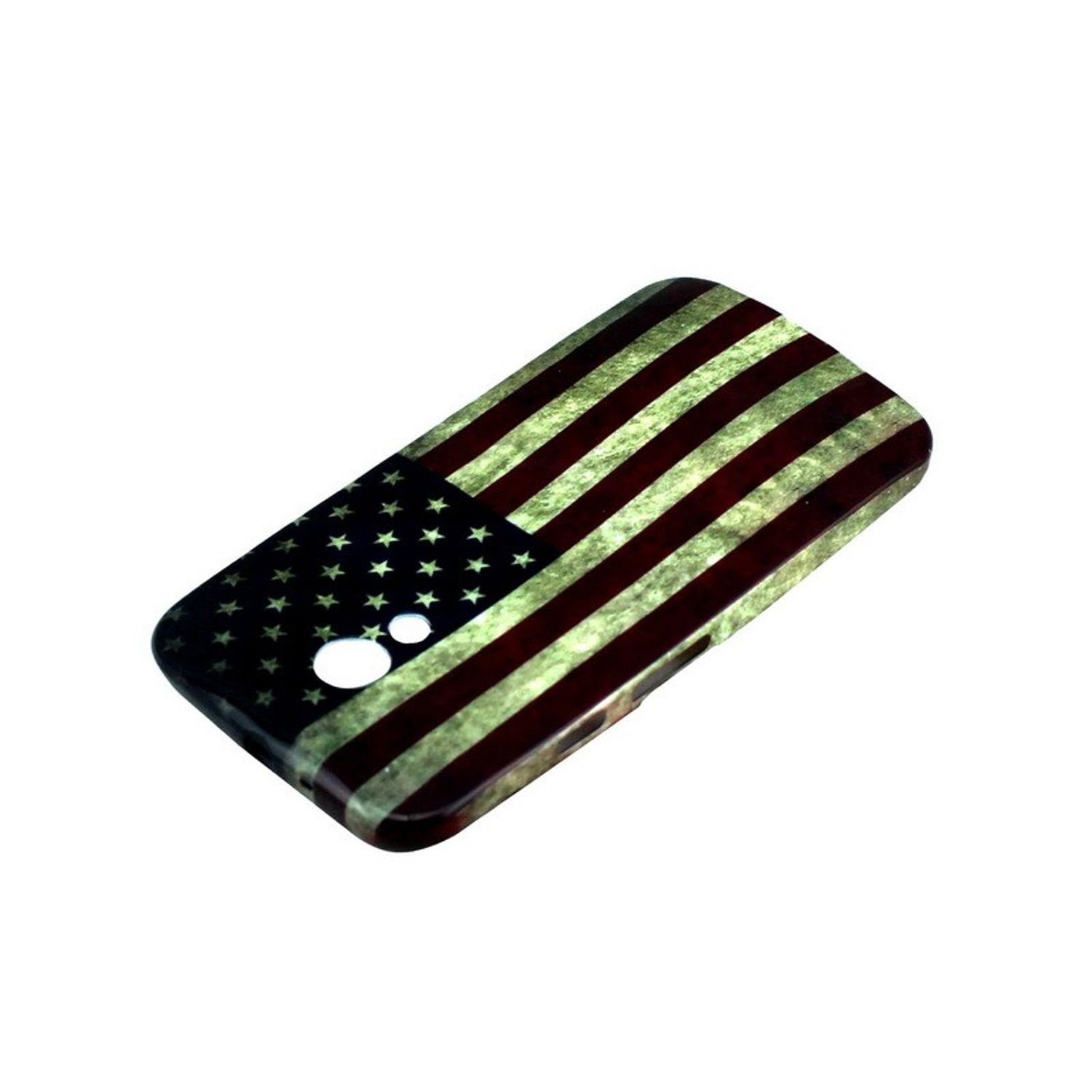 Handyhülle mit amerikanischem Flaggen-Design. Rote und weiße Streifen mit Sternen. Weißer Hintergrund.