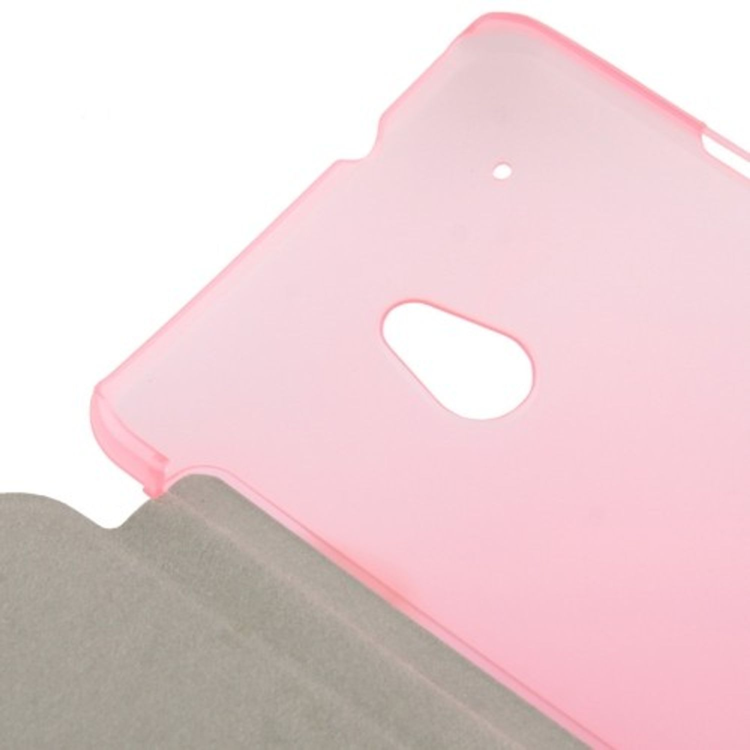 Rosa Handyhülle. Eine rosa Handyhülle ist geöffnet, mit dem Telefon darin.