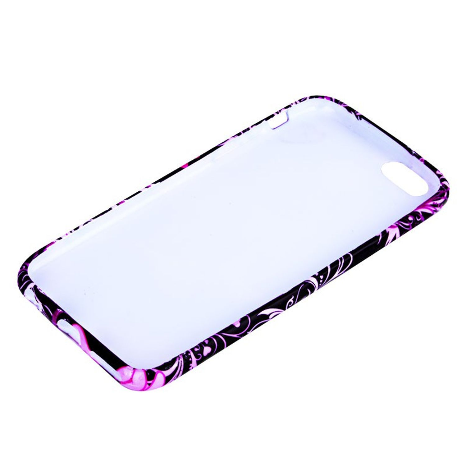Handyhülleninnenseite mit pinkfarbenem Blumendesign.
