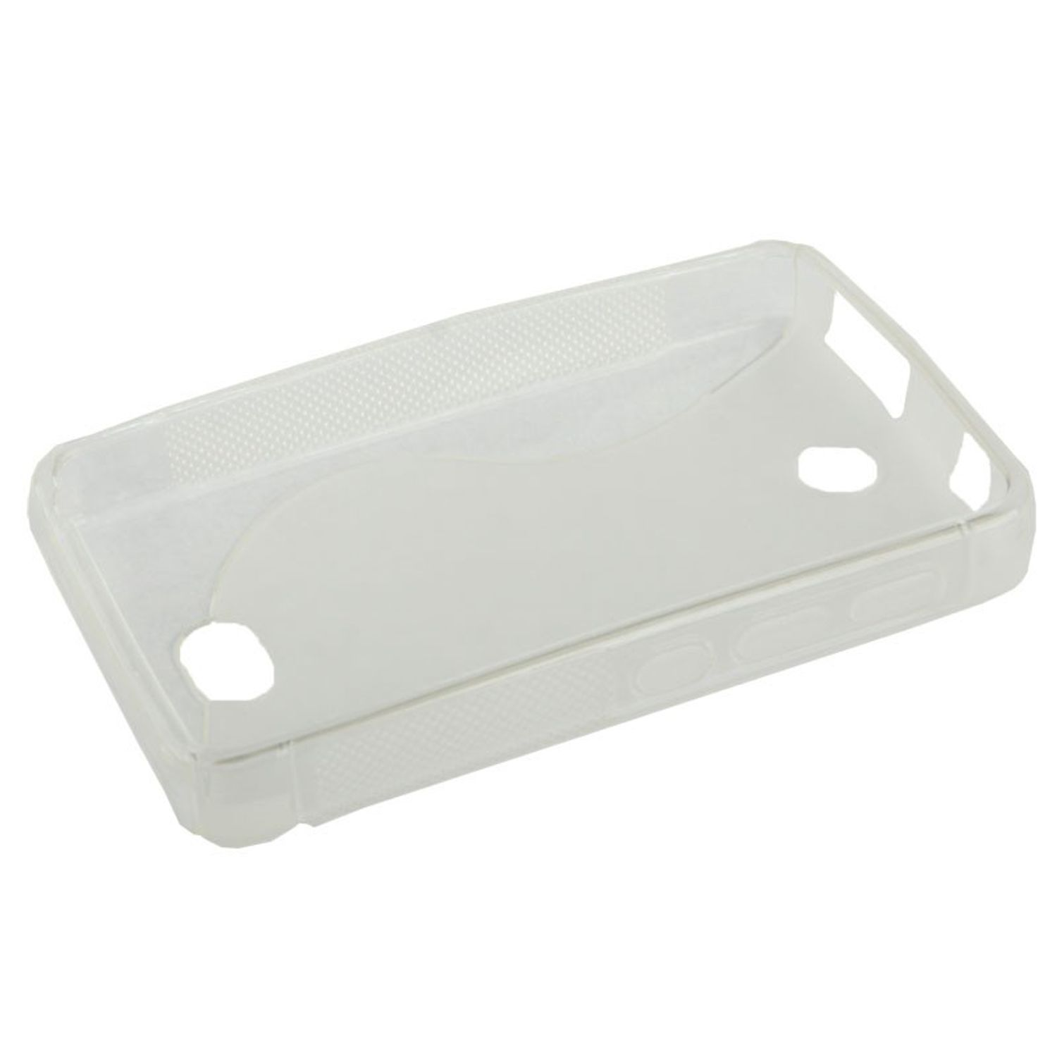 Transparente Handyhülle. Transparentes Design, Löcher für Kamera und Knöpfe, wellenförmiger Innenraum.