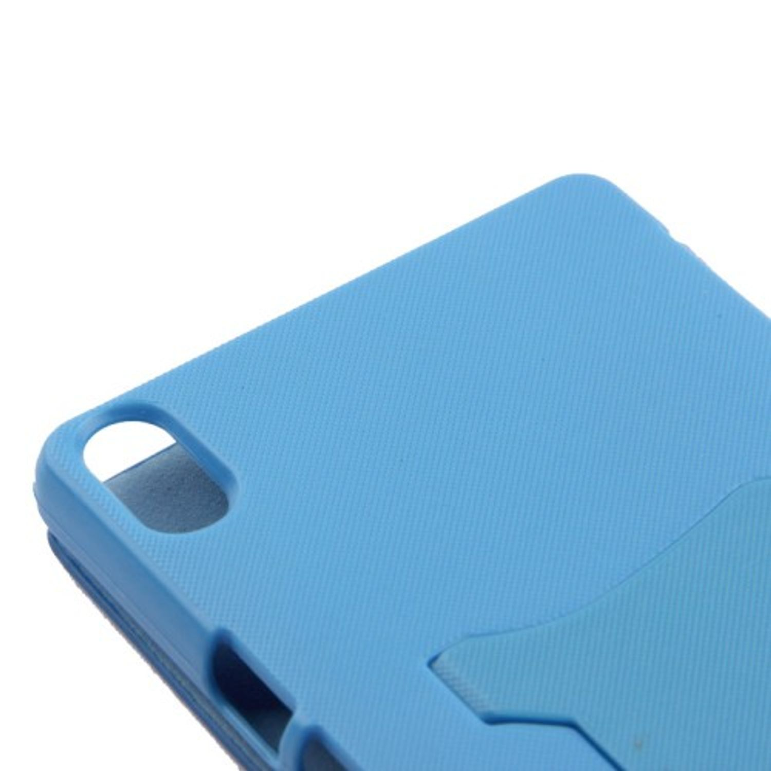 Eine blaue Handyhülle mit erhabenem Design. Sie enthält einen Bereich für Karten.
