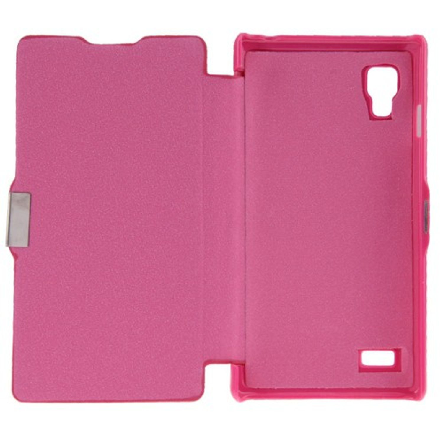 Pinke Handyhülle, offen. Innenraum ist pink. Weißer Hintergrund.