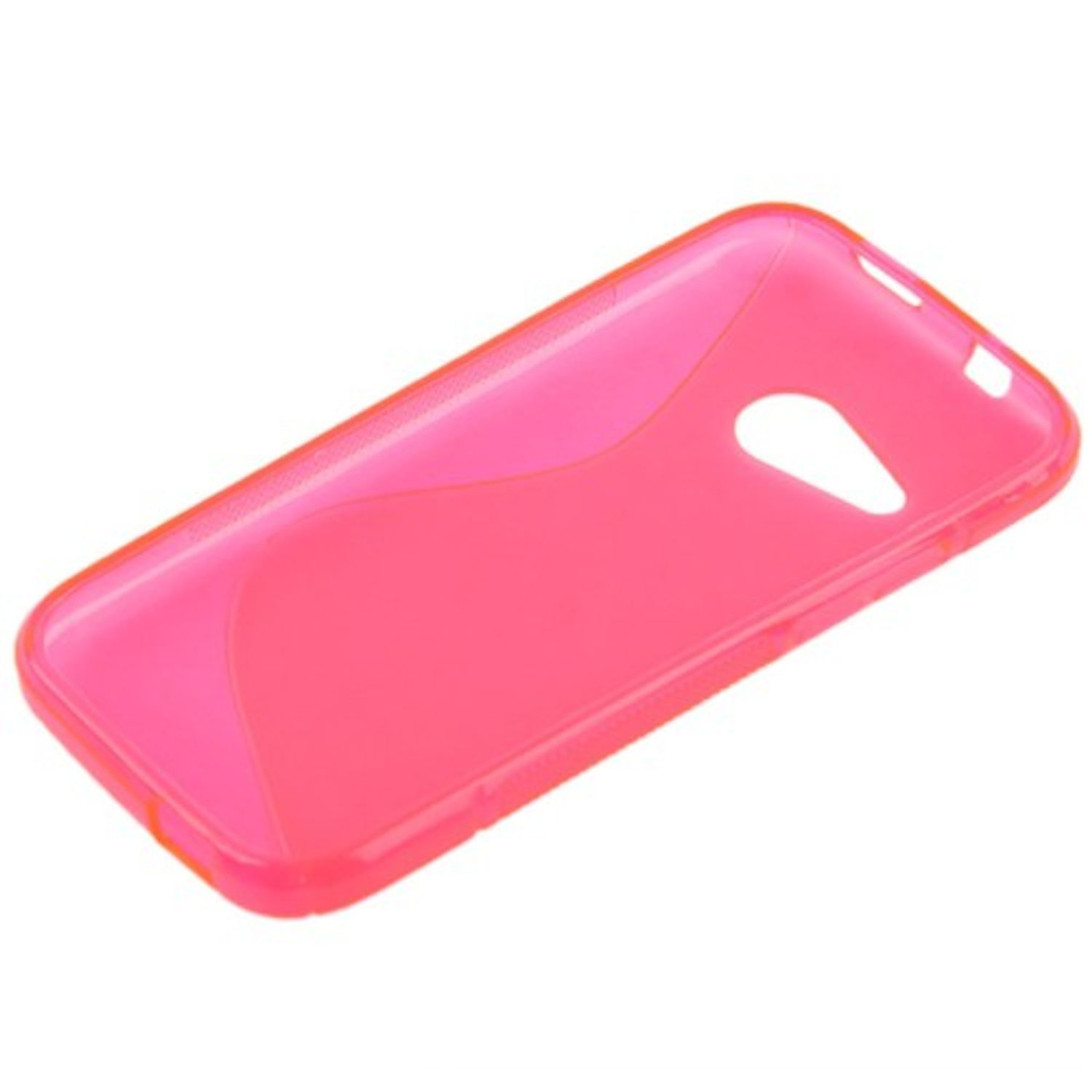 Pinke Handyhülle. Das Licht reflektiert. Schräge Ansicht. Die Hülle ist transparent.
