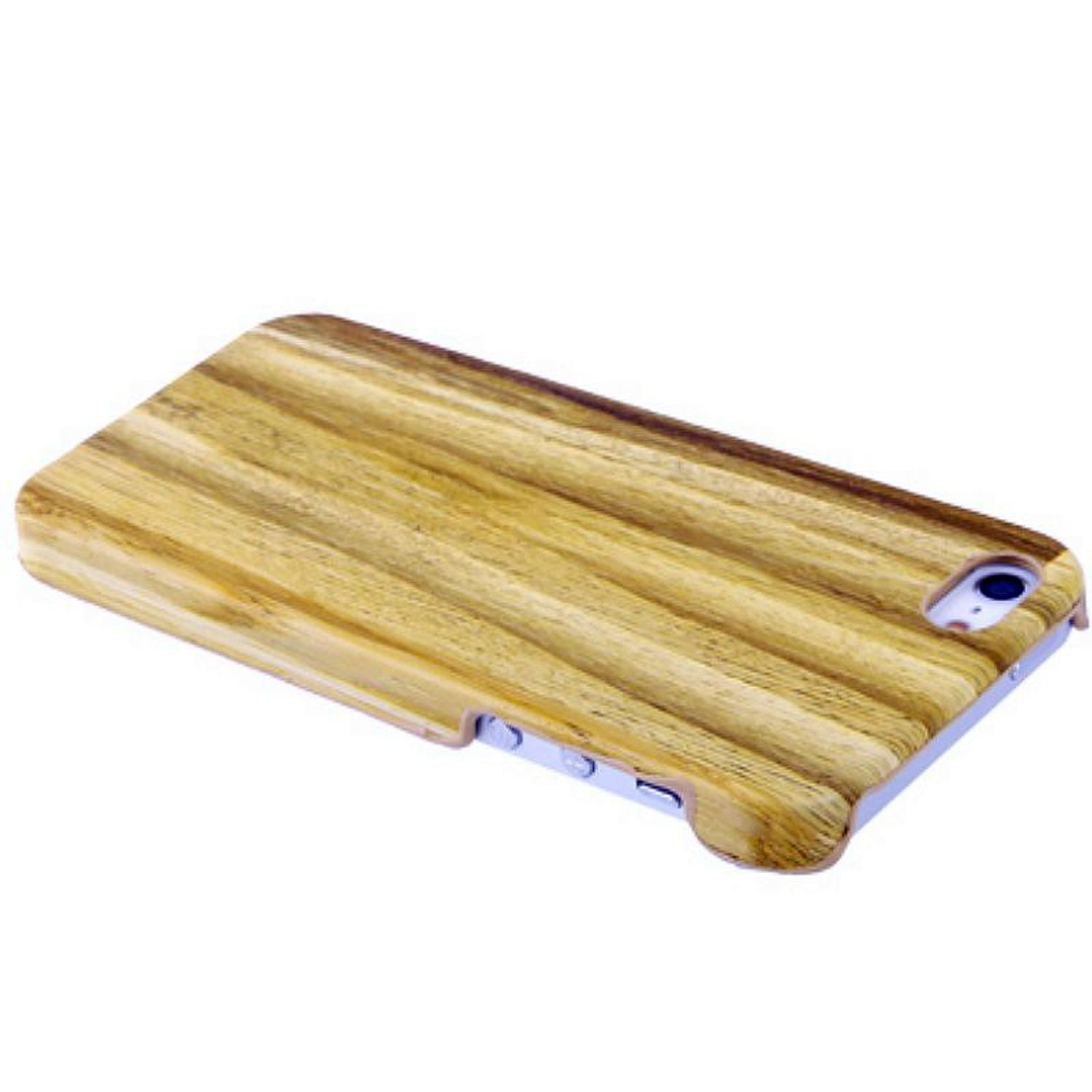 Handyhülle aus Holz. Die Hülle ist aus Holz und hat ein Holzmaserungsmuster.