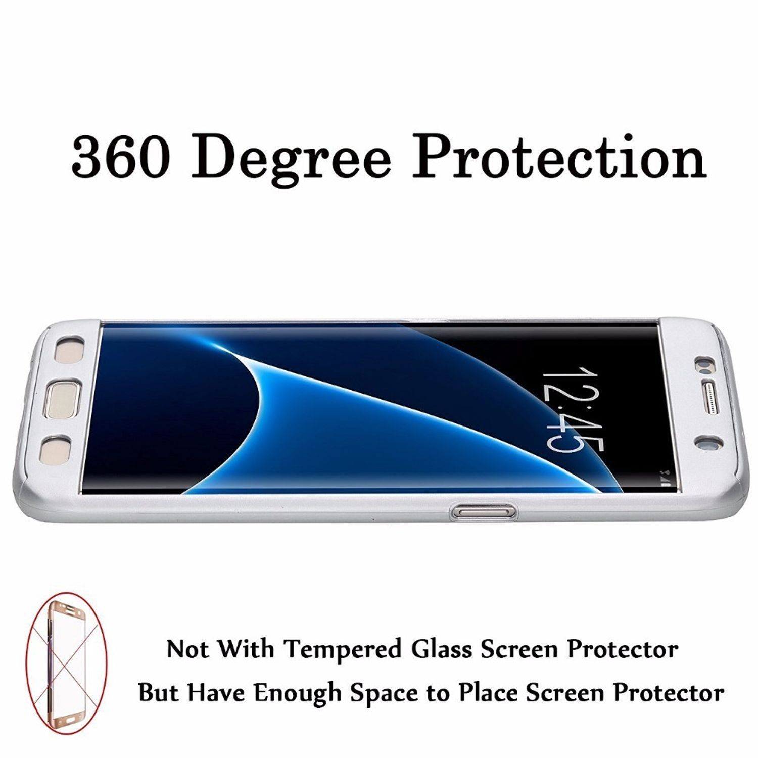 KÖNIG DESIGN Handyhülle 360 Grad Edge Samsung, Full Cover, S6 Silber Schutz, Galaxy Plus