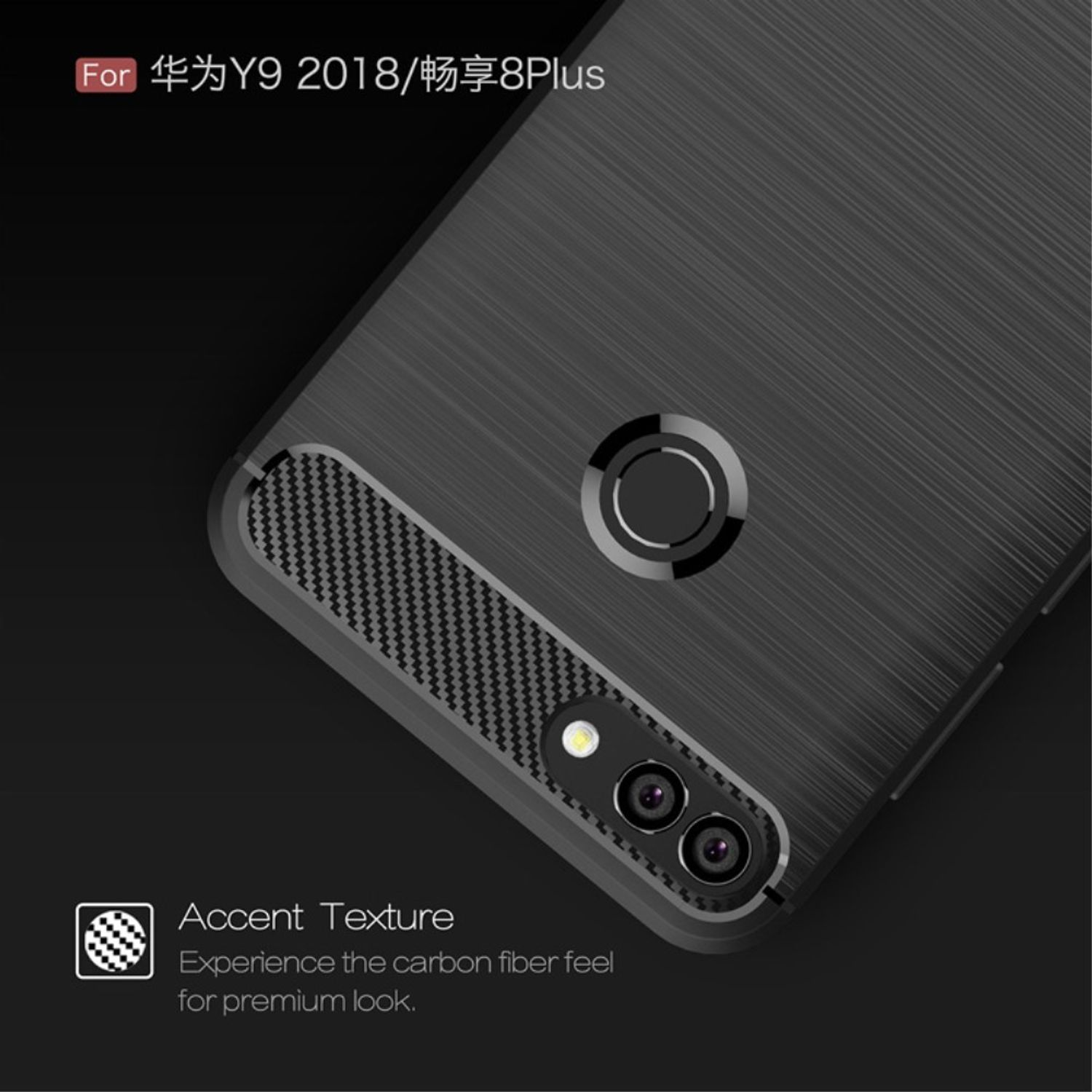 KÖNIG Optik, Huawei, DESIGN (2018), Carbon Y9 Handyhülle Schwarz Backcover,
