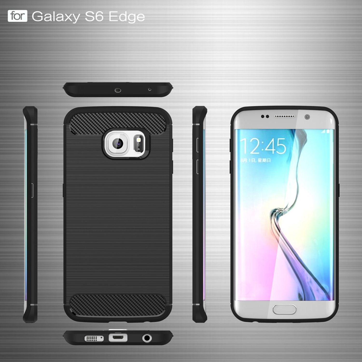 Handyhülle Optik, DESIGN Edge, KÖNIG Grau S6 Samsung, Carbon Backcover, Galaxy