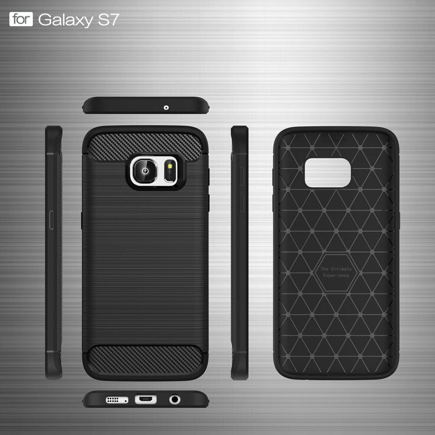 Samsung, Backcover, KÖNIG Carbon DESIGN Blau Handyhülle Galaxy S7, Optik,