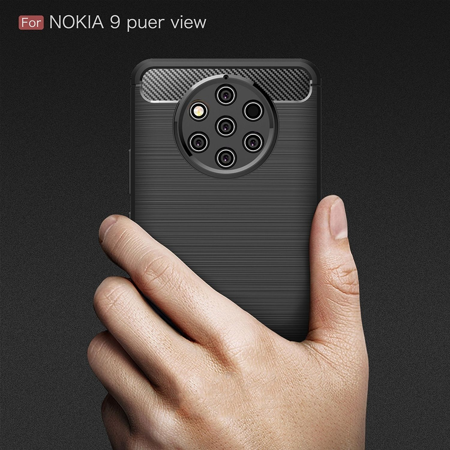 Blau View, Carbon Optik, KÖNIG Nokia, 9 Backcover, DESIGN Handyhülle Pure