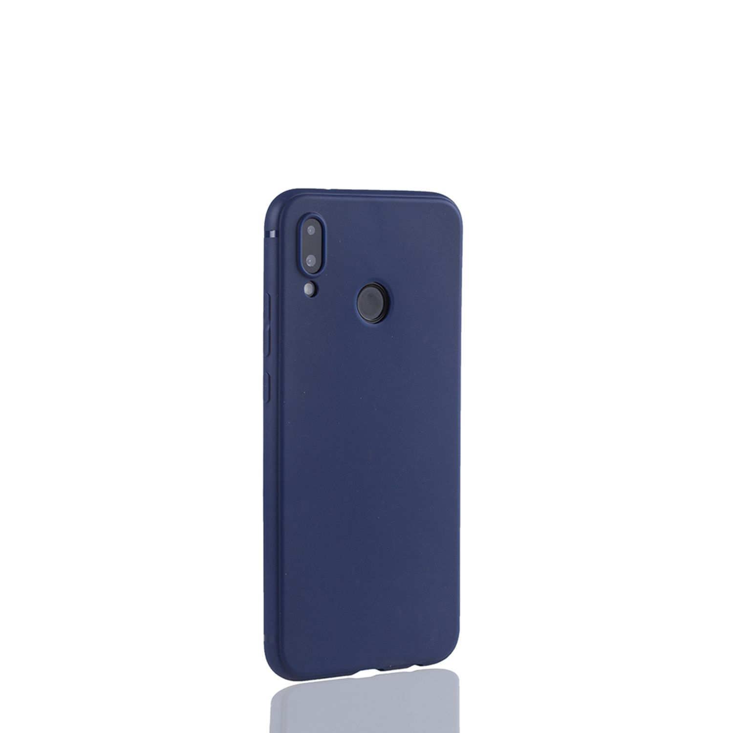 Blaue Handyhülle mit sichtbarer Kamera und Knöpfen.
