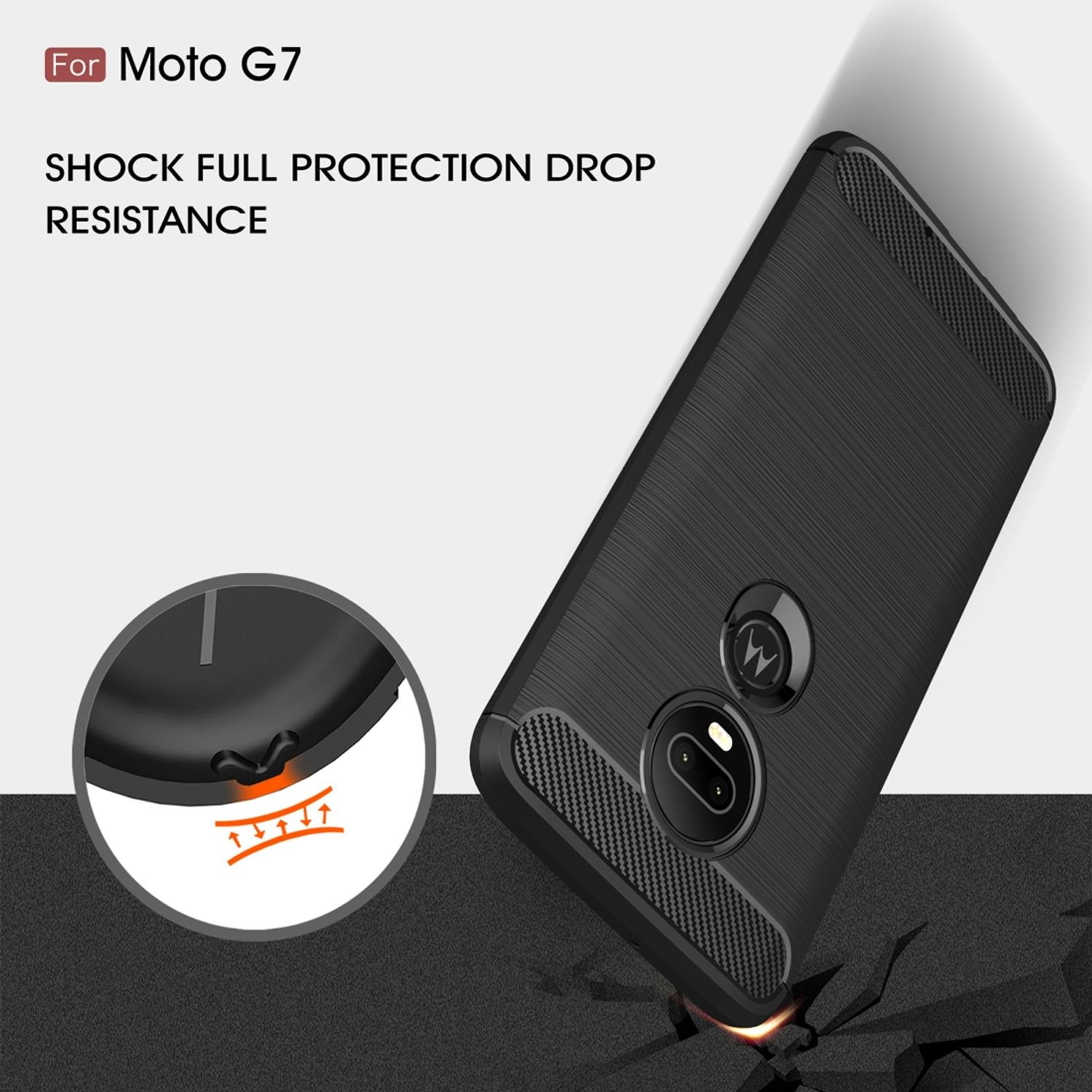 Grau Optik, Motorola, KÖNIG Carbon Backcover, Handyhülle G7, DESIGN Moto
