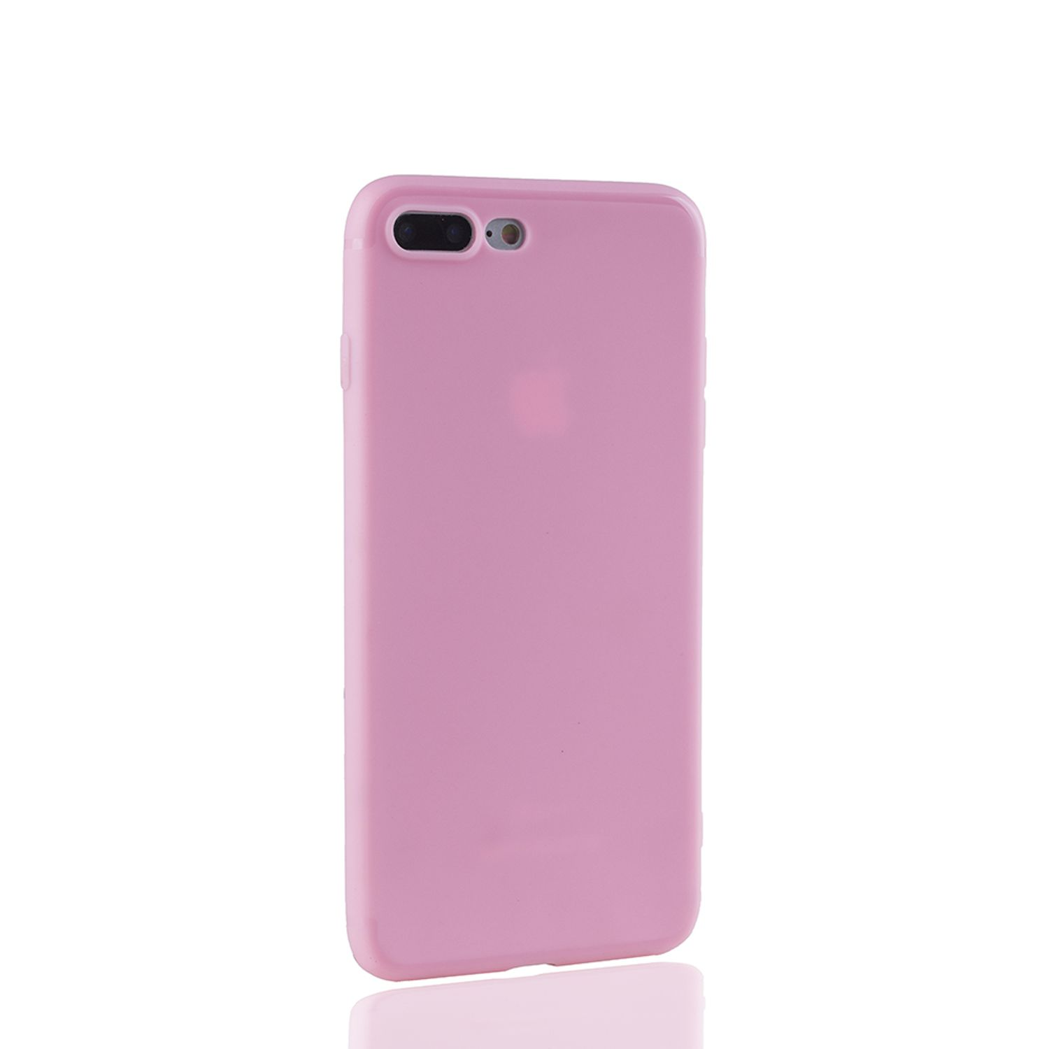 Rosa Handyhülle. Das Telefon ist rosa mit Kamera und Logo auf der Rückseite.