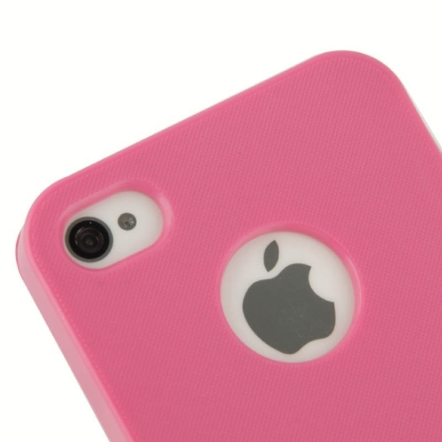 Rosa Handyhülle mit Kamera und Apple Logo Ausschnitt.