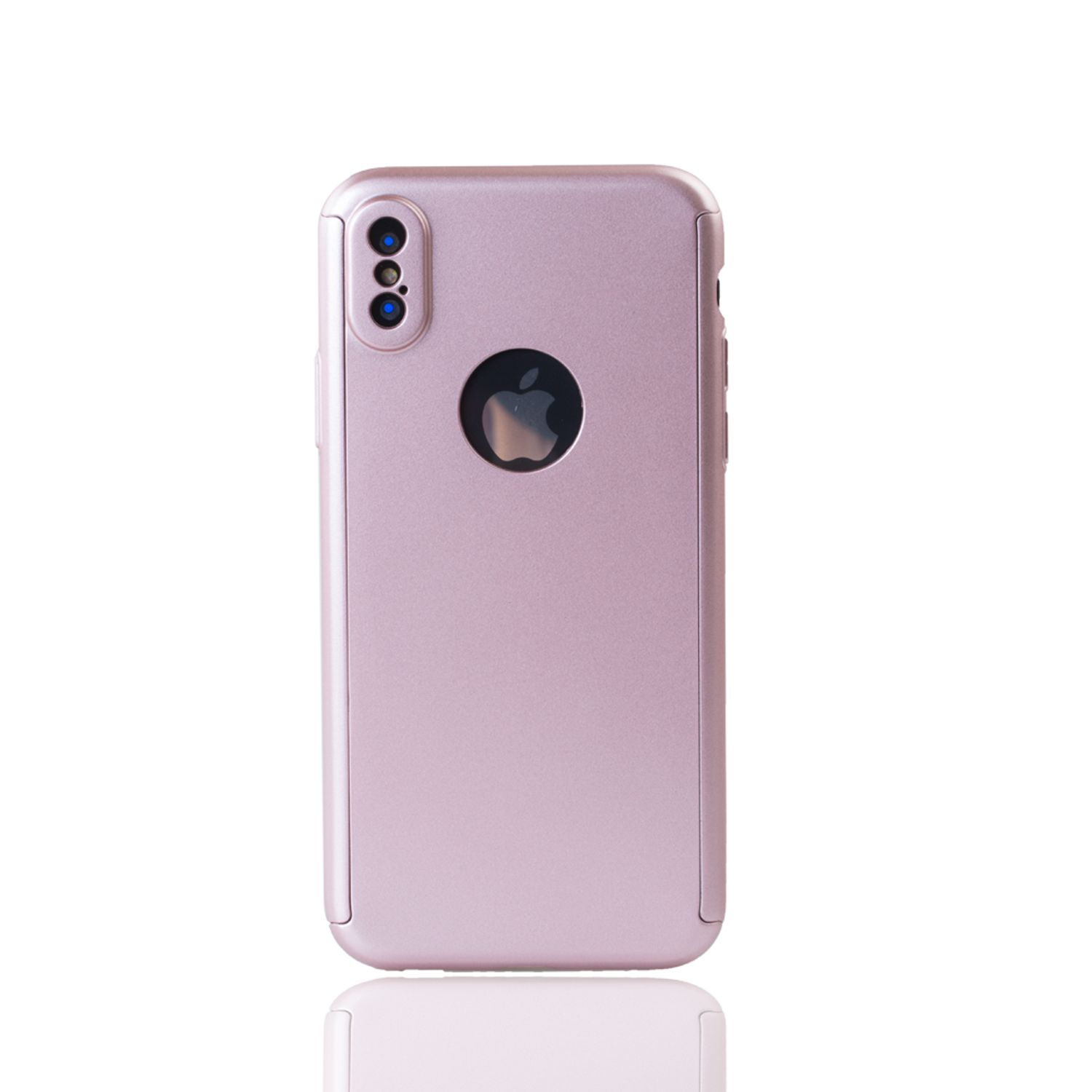 Pinke Handyhülle mit Kamera und Apple-Logo.