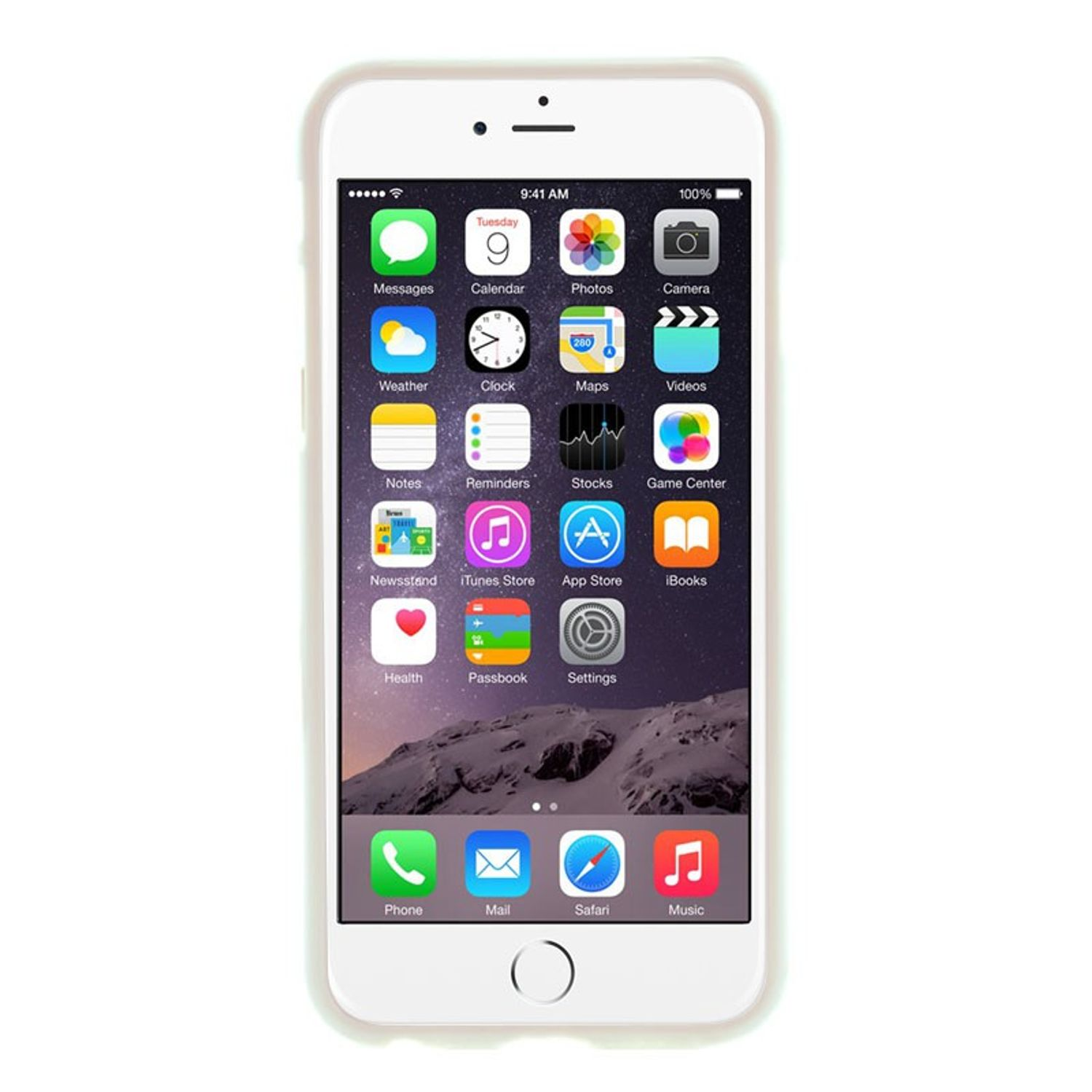 Ein weißes iPhone mit einer Handyhülle, die den Startbildschirm mit Apps zeigt.