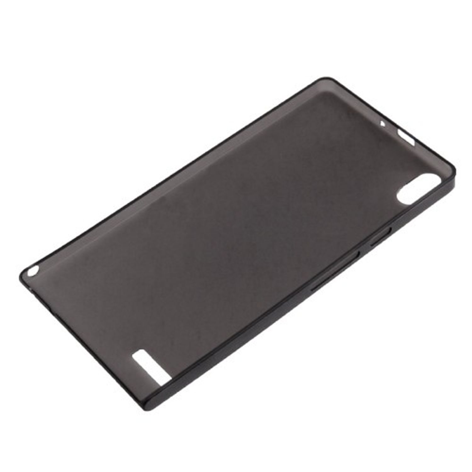Schwarze Handyhülle, schlichtes Design. Keine sichtbaren Markierungen oder Details.