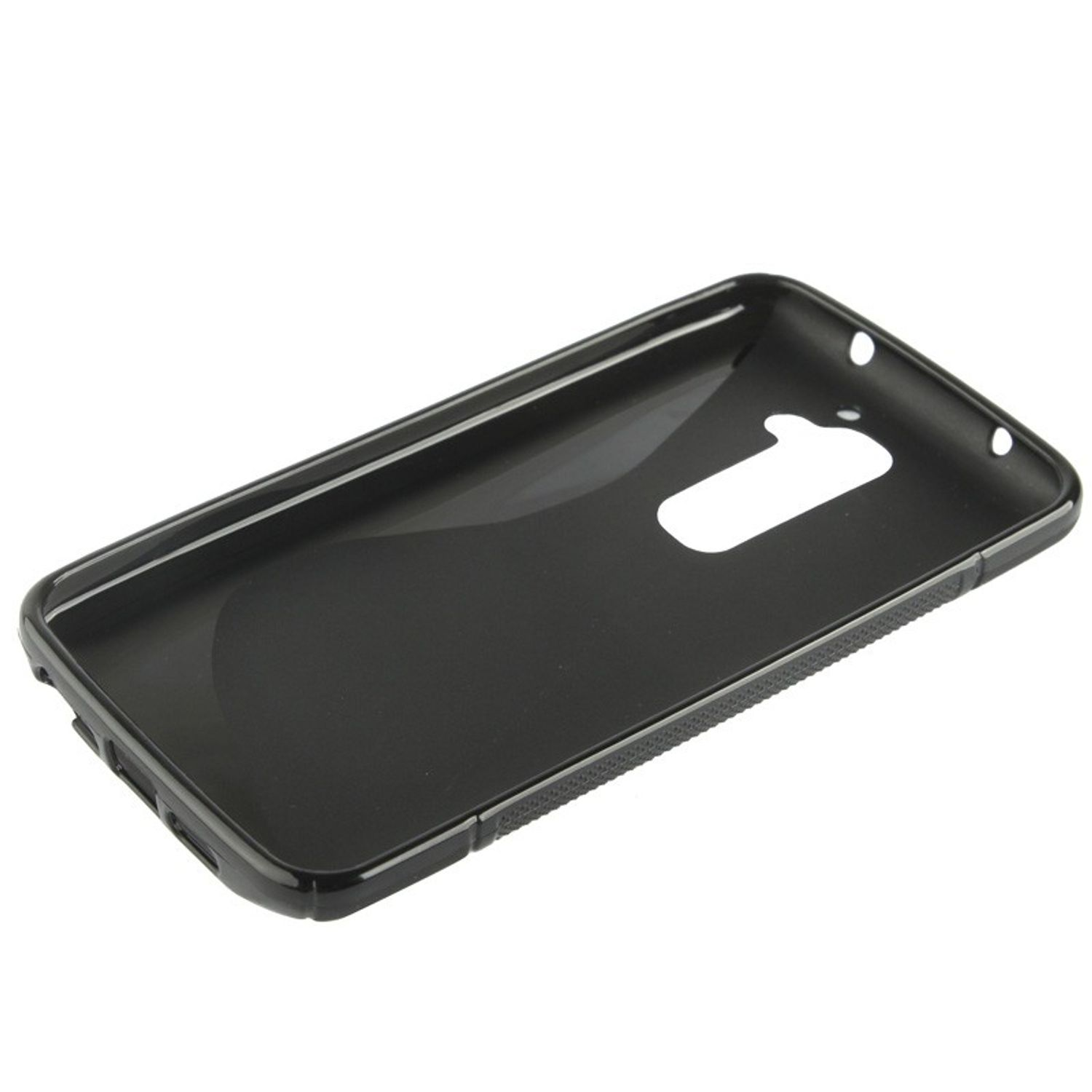 Eine schwarze Handyhülle mit glänzendem Finish.