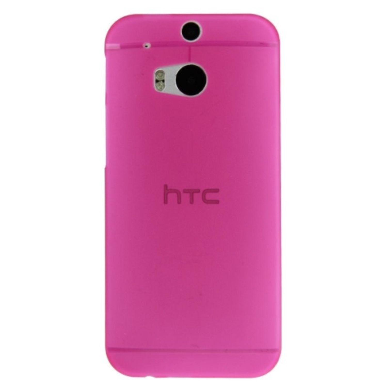 Rosa HTC-Handyhülle. Das Telefon ist rosa mit schwarzer Kamera und dem Schriftzug 'htc' auf der Rückseite.