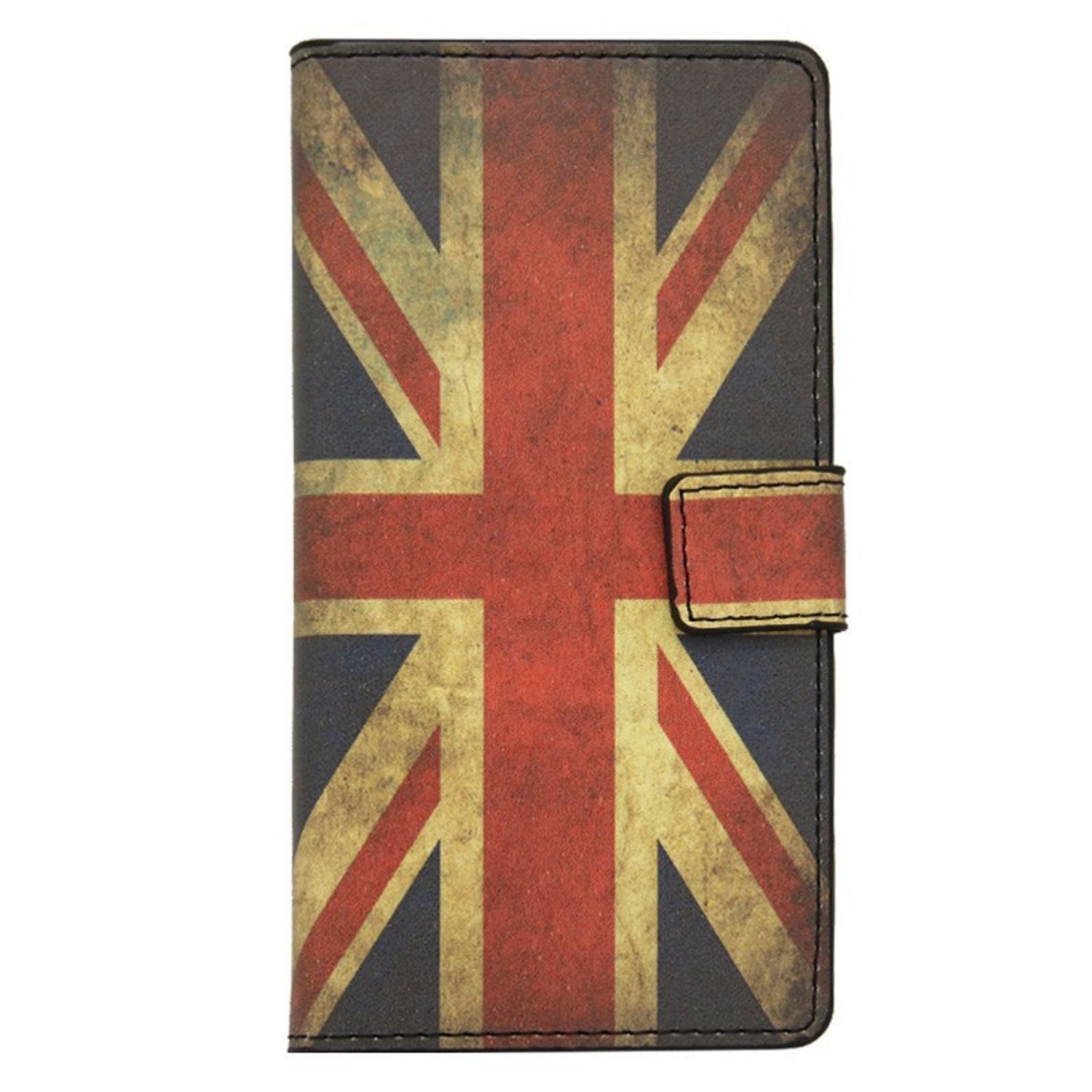 Telefonhülle mit UK-Flaggen-Design. Braun und rot. Geschlossen, zeigt die Flagge.