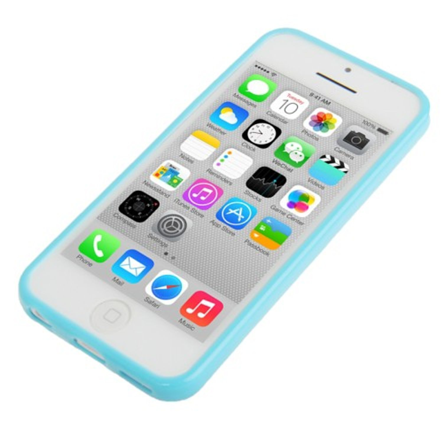 Smartphone mit blauem Gehäuse, zeigt App-Symbole auf dem Bildschirm.