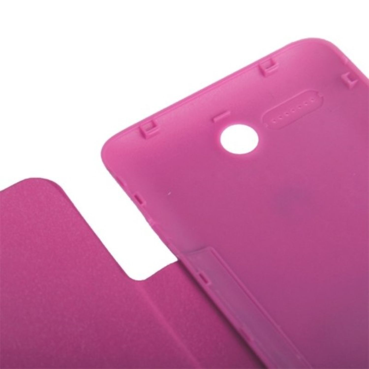 Rosa Handyhülle, geöffnet, zeigt das Innere. Der innere Teil ist rosa.
