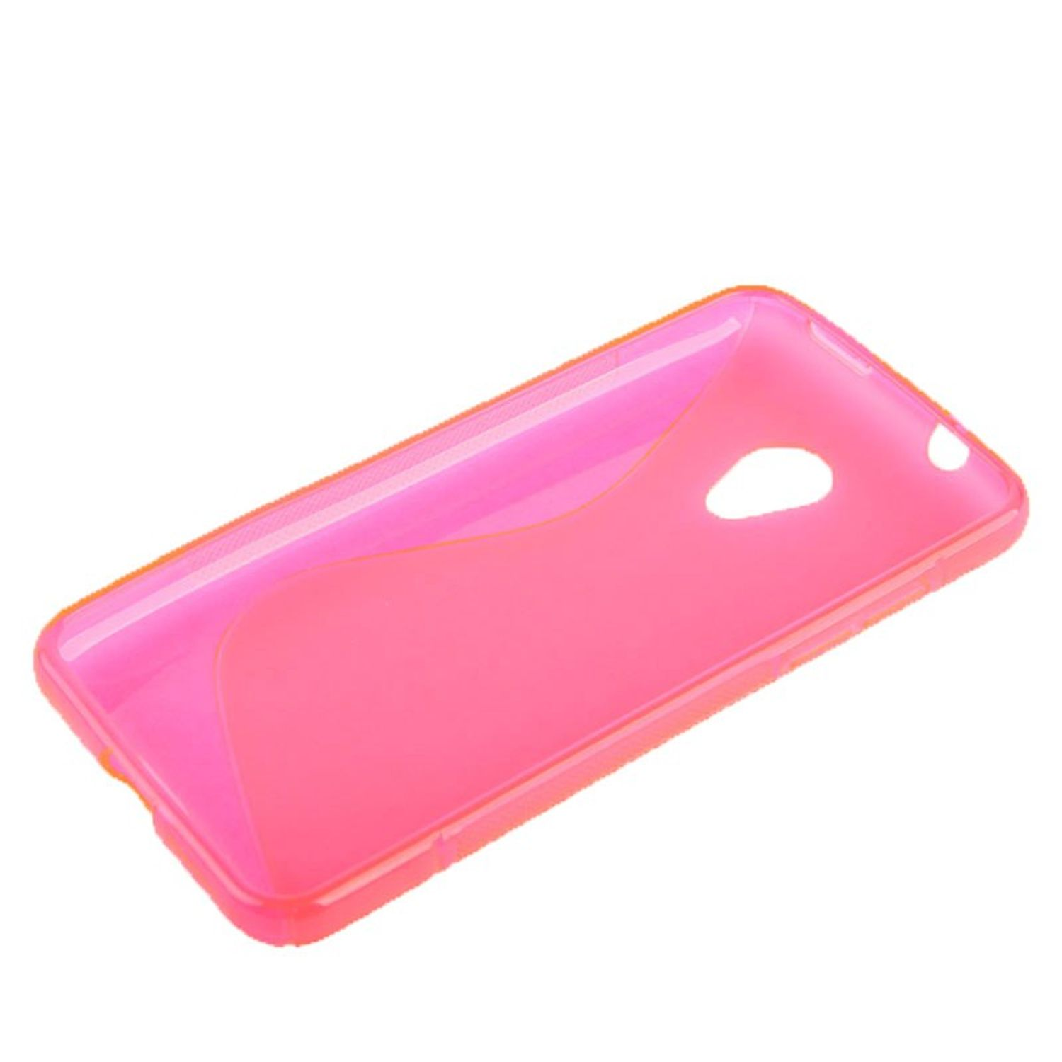 Rosa Handyhülle auf weißem Hintergrund. Hülle hat ein Wellenmuster.