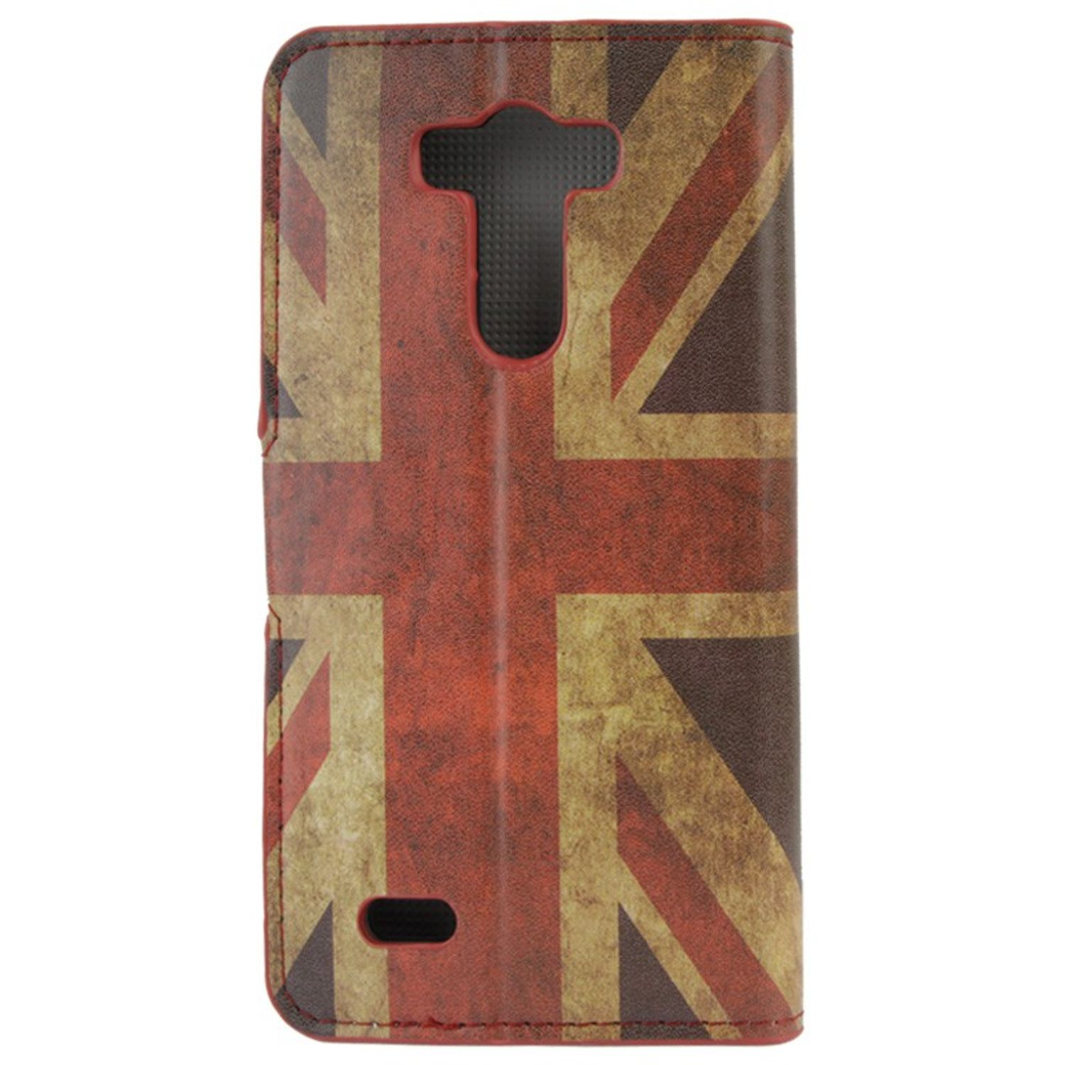 Handyhülle mit Union Jack Design. Die Hülle ist geschlossen. Braun- und Beigetöne. Weißer Hintergrund.