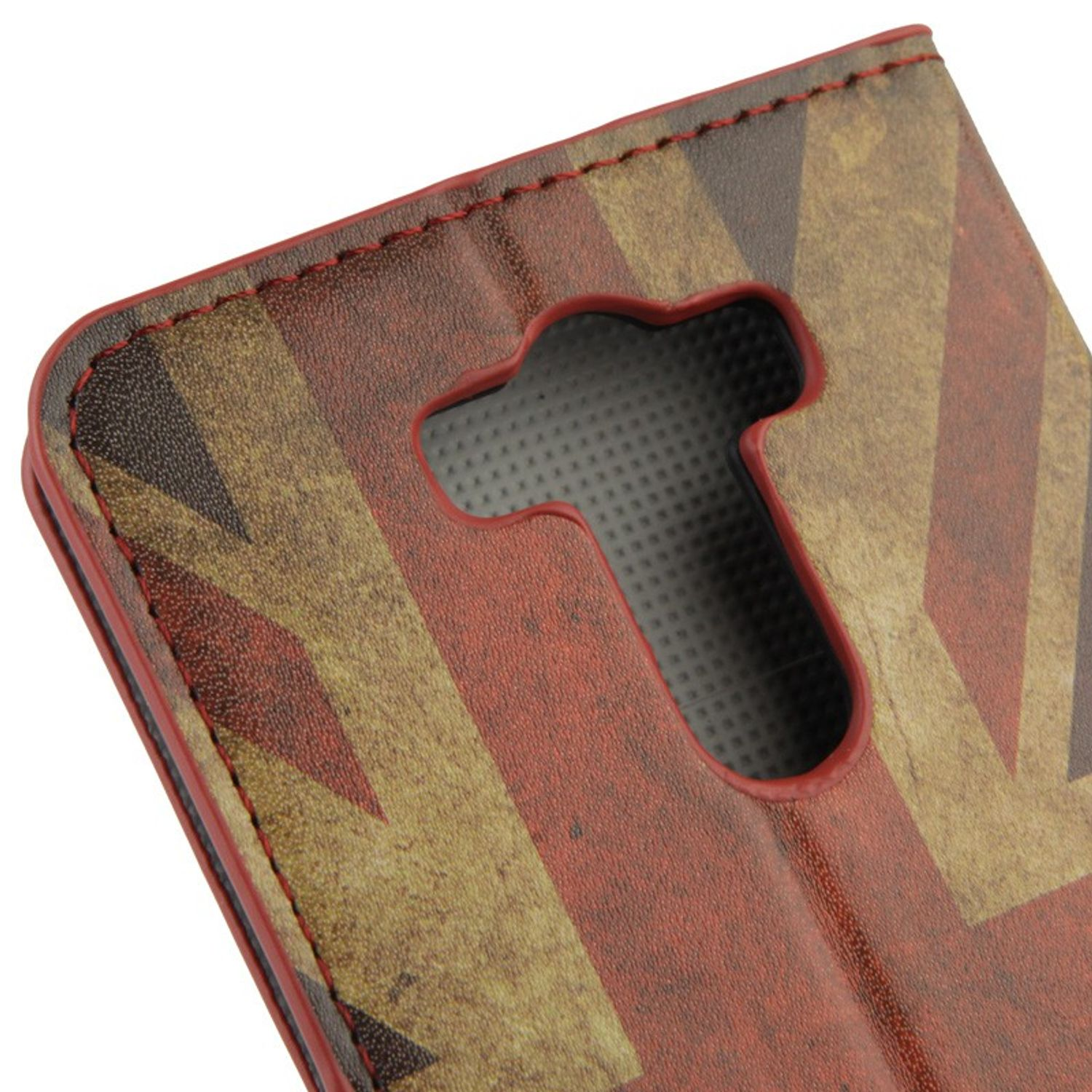 Handyhülle mit abgenutztem Union Jack Design. Rote, braune und beige Farben.