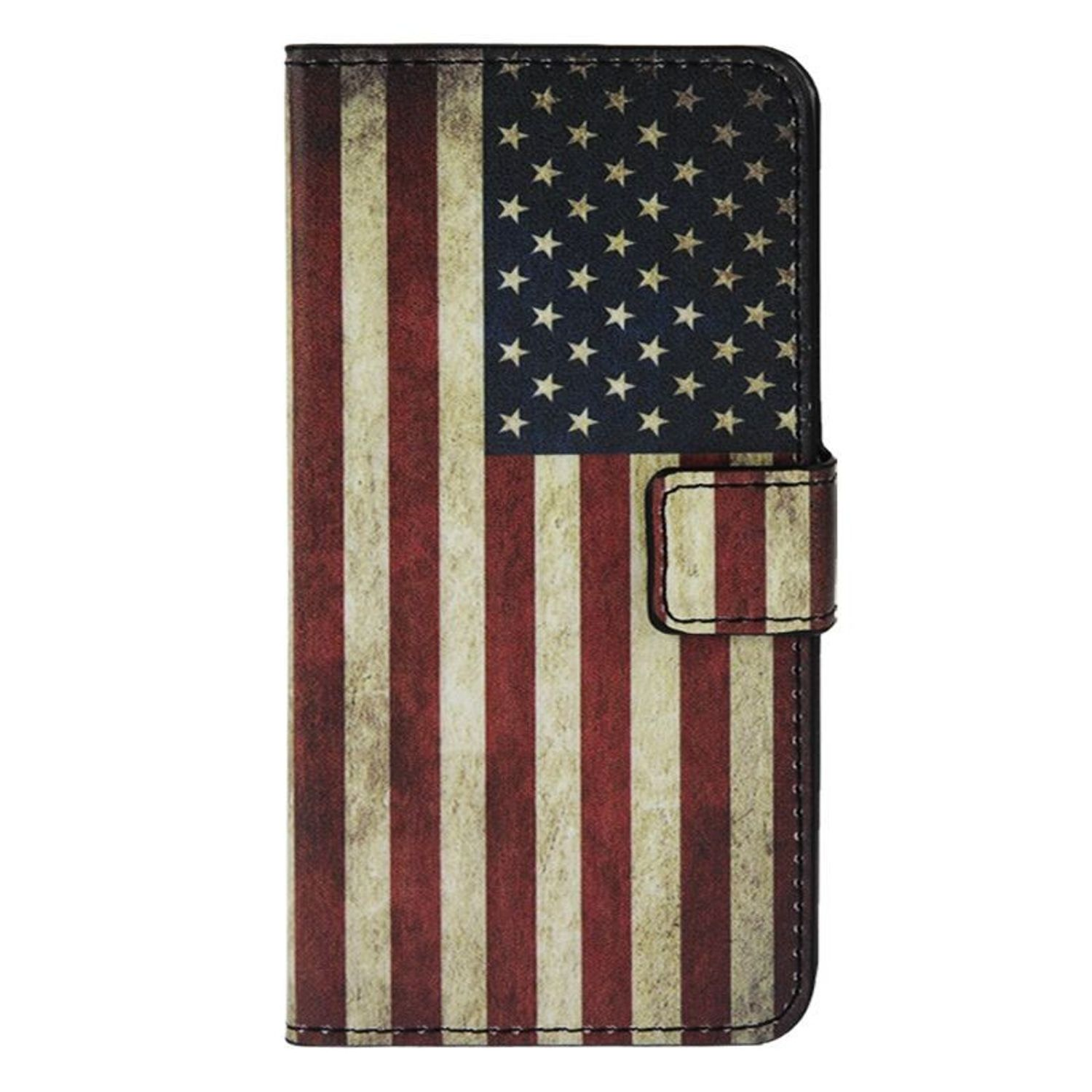 Handyhülle mit amerikanischem Flaggen-Design. Rote und weiße Streifen, blaue Sterne. Geschlossen.