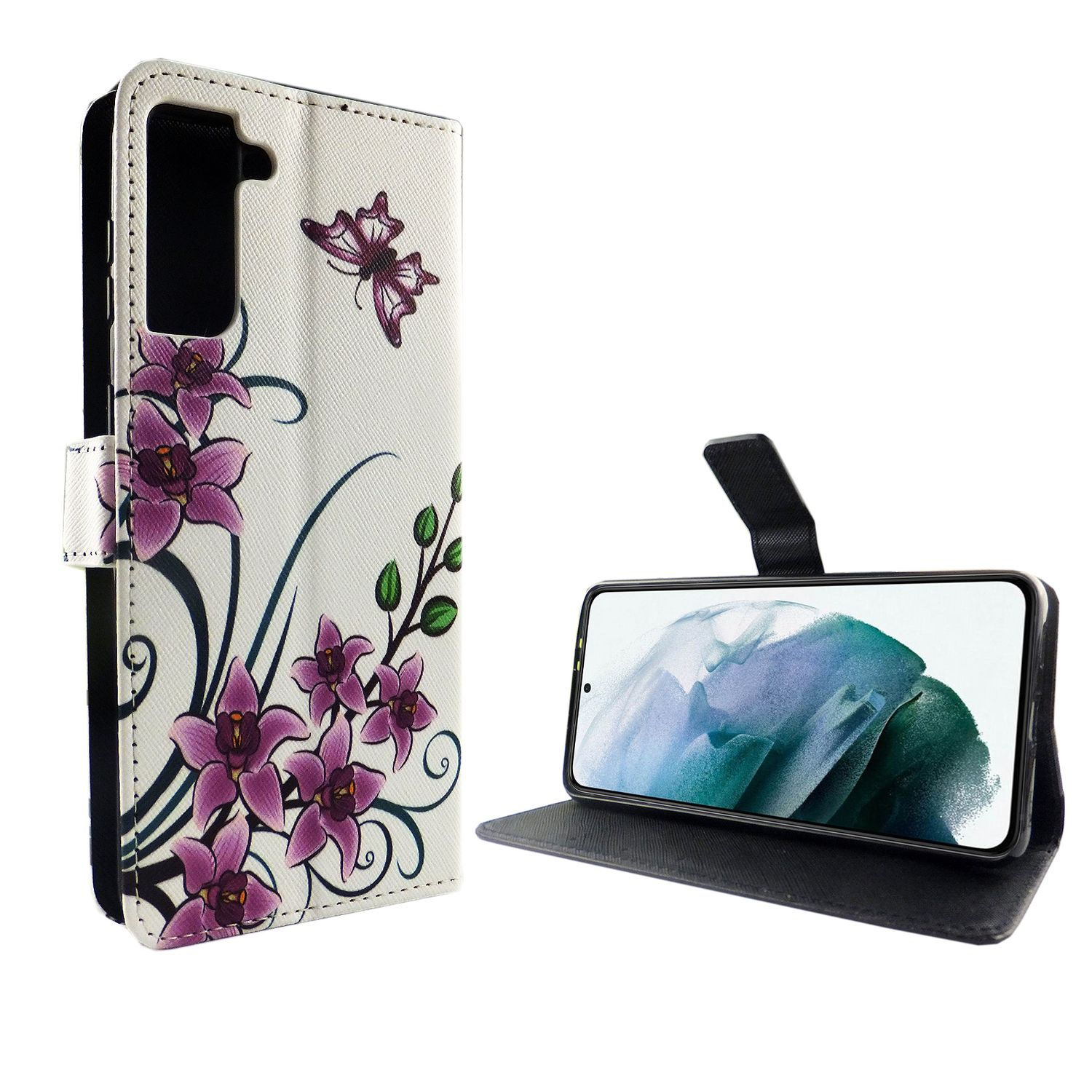 Handyhülle mit floralem Design. Weißer Hintergrund.