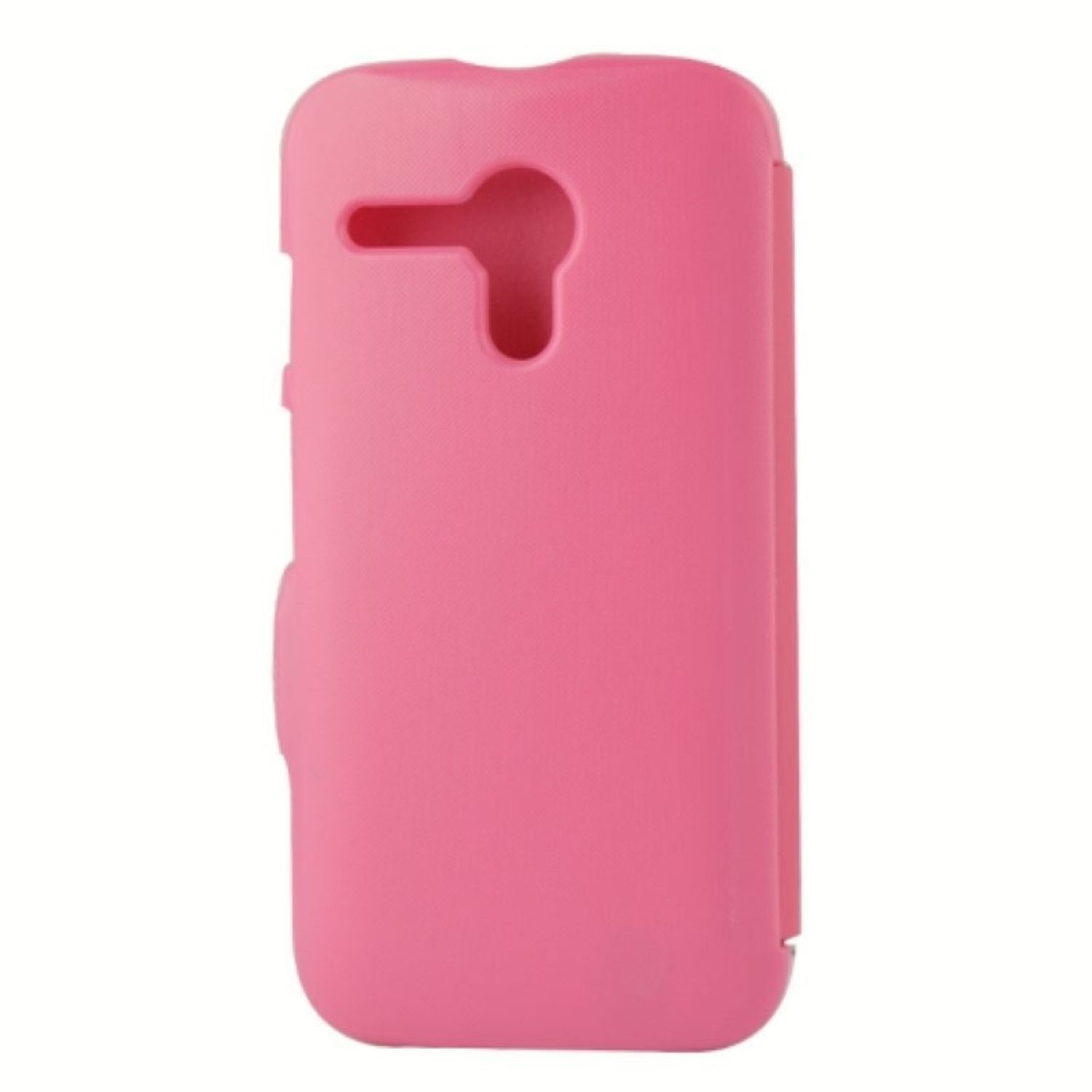 Rosa Handyhülle. Die Form deutet auf ein Telefon hin. Weißer Hintergrund.