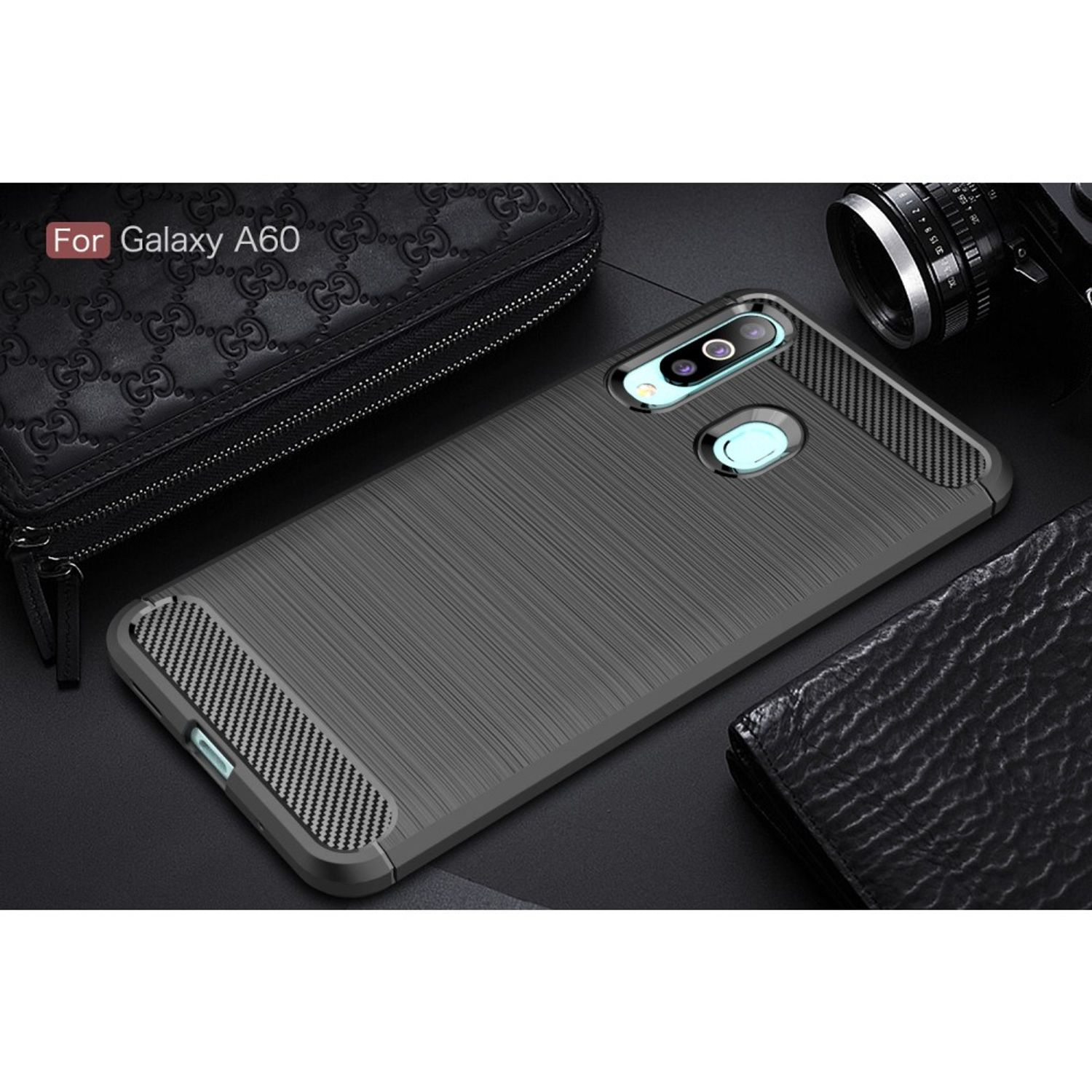 KÖNIG DESIGN Handyhülle Carbon Optik, Galaxy Samsung, A60, Grau Backcover