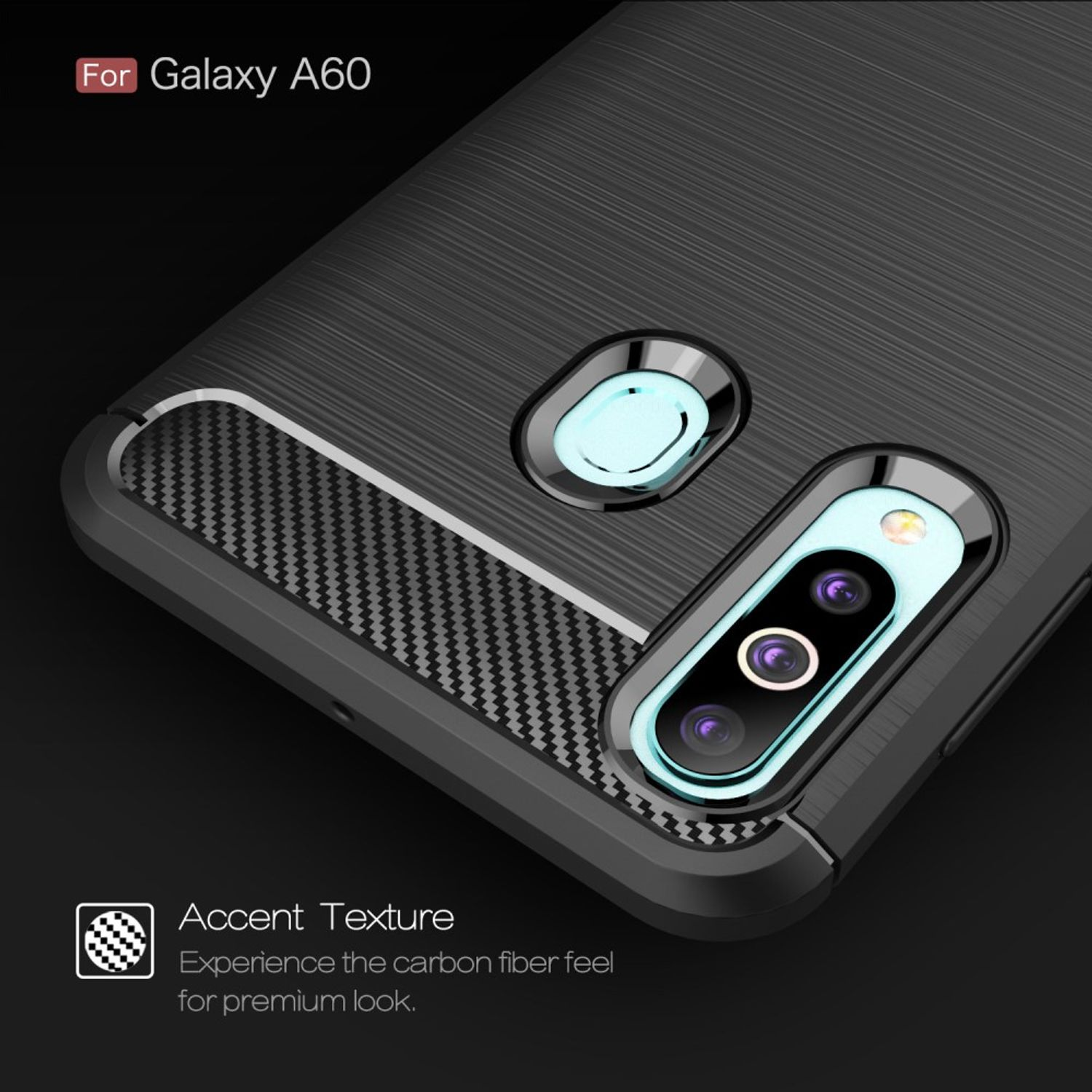KÖNIG DESIGN Handyhülle Carbon Optik, Galaxy A60, Samsung, Backcover, Grau