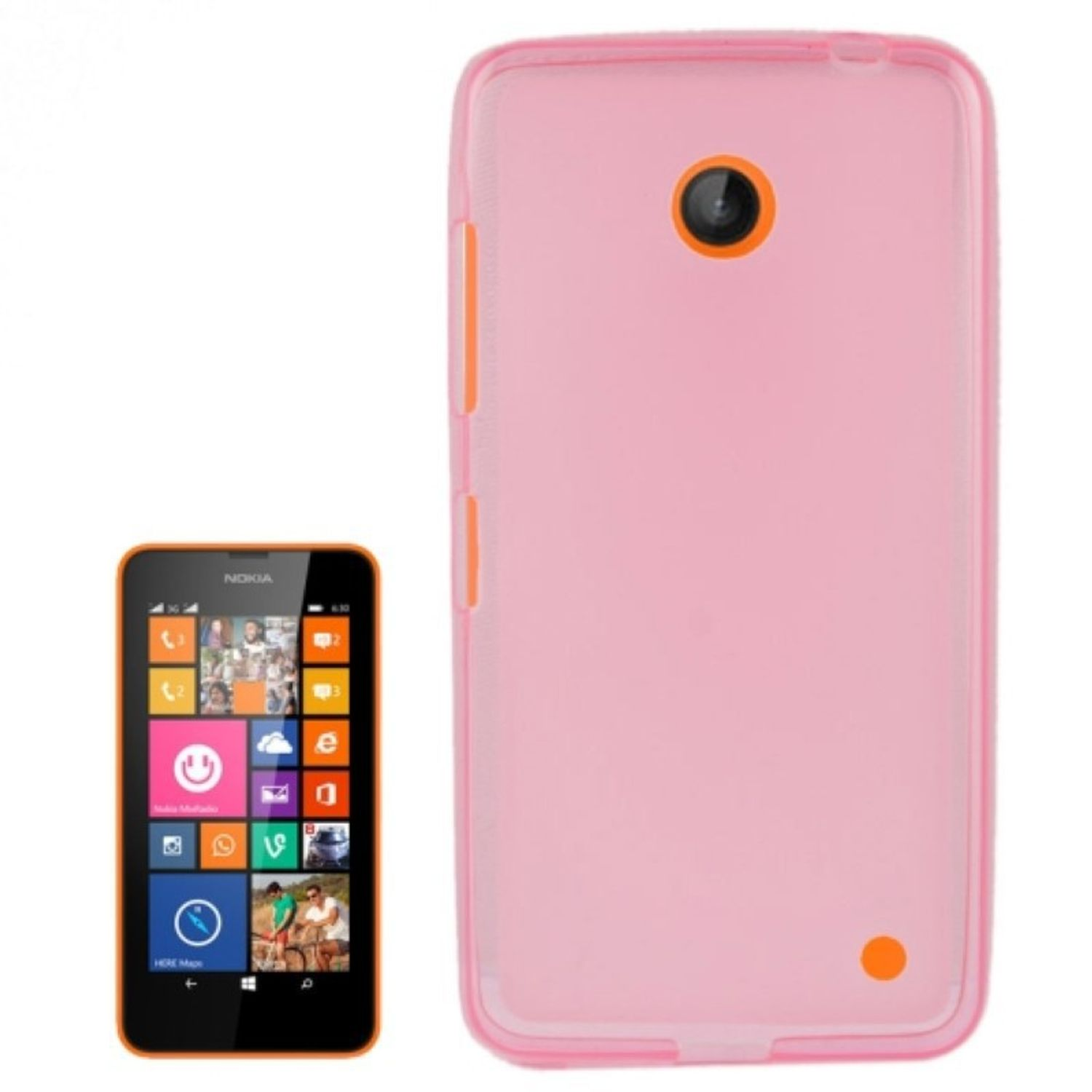 Nokia-Telefon und rosa Hülle. Das Telefon zeigt App-Symbole und liegt neben der Hülle.