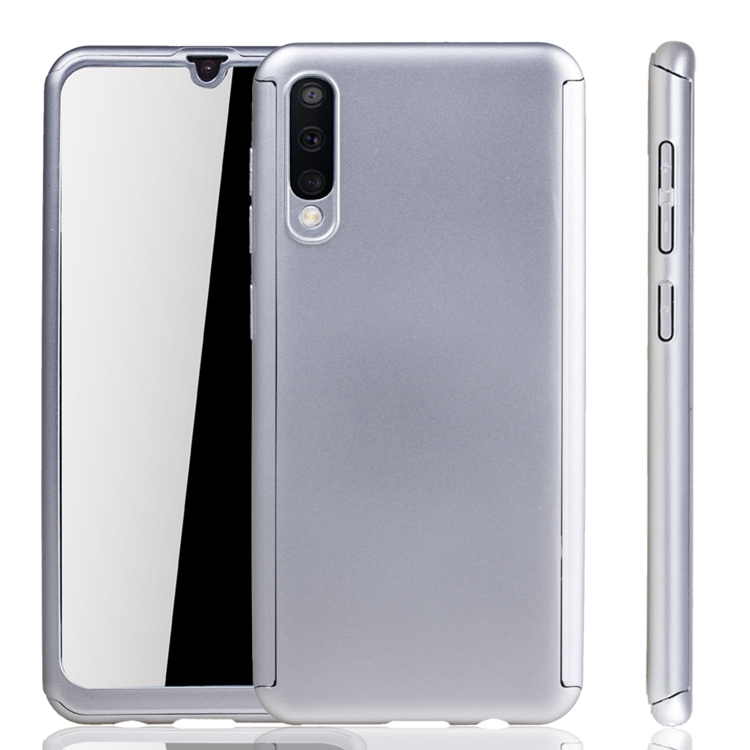 KÖNIG DESIGN Handyhülle 360 Grad Cover, A50, Schutz, Full Silber Galaxy Samsung