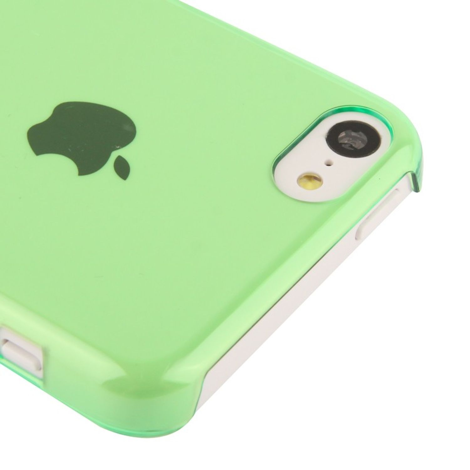 Grüne Handyhülle mit Apple-Logo und Kamera.