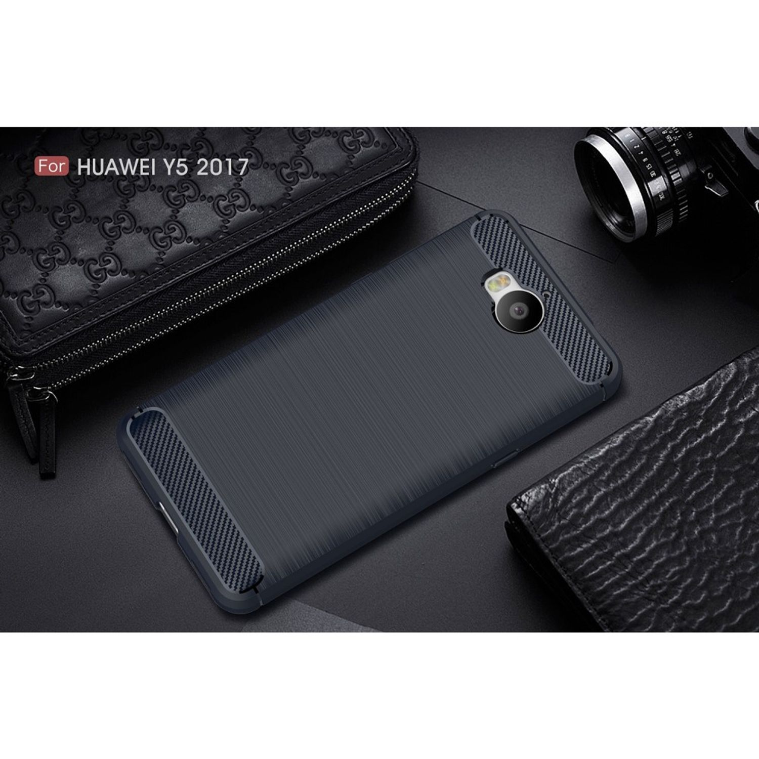 Blau Huawei, Handyhülle Y5 Carbon Backcover, DESIGN Optik, (2017), KÖNIG